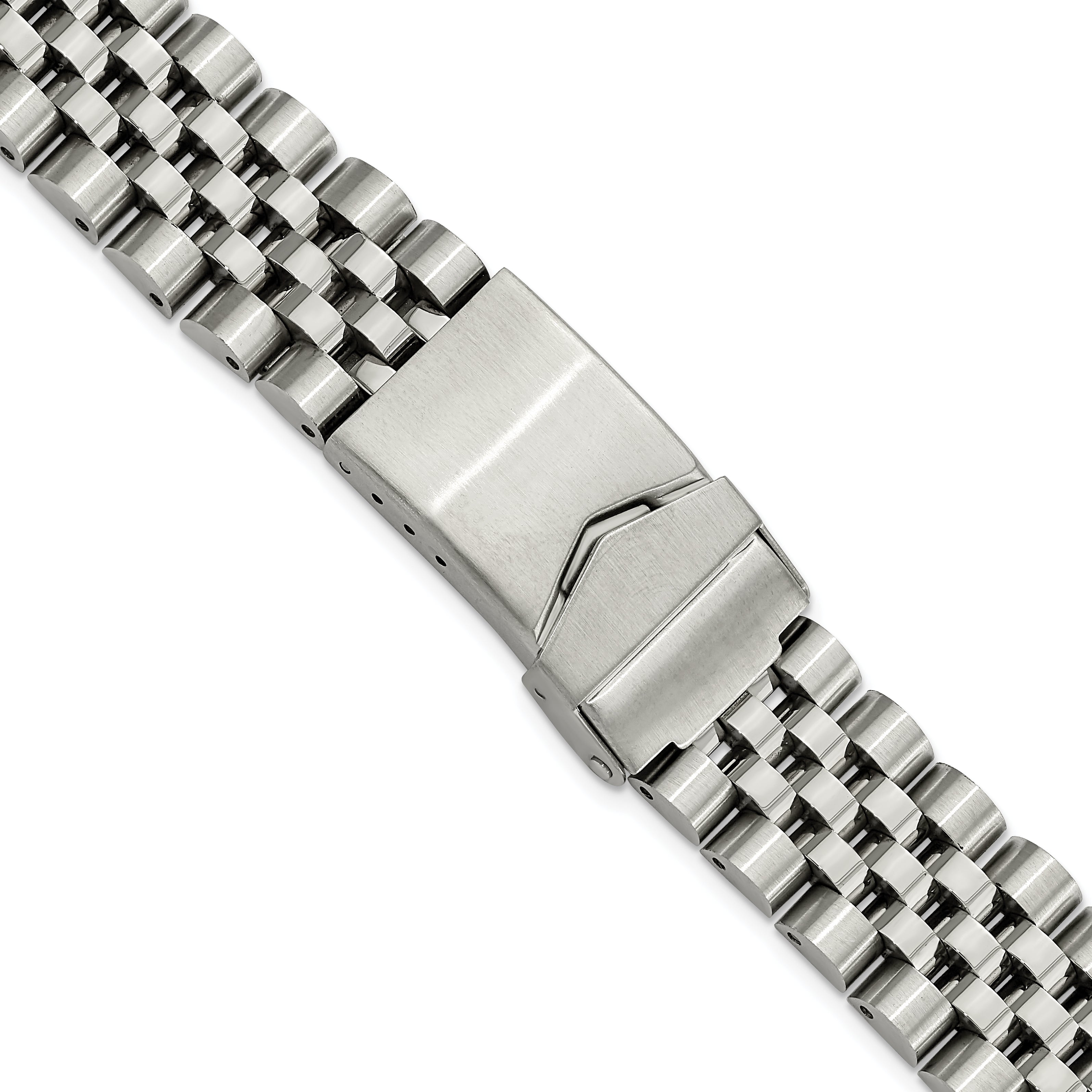 DeBeer 18-22mm Satin and Polished Stainless Steel Jubilee-Style Solid Link with Deployment Buckle 7 inch Watch Band