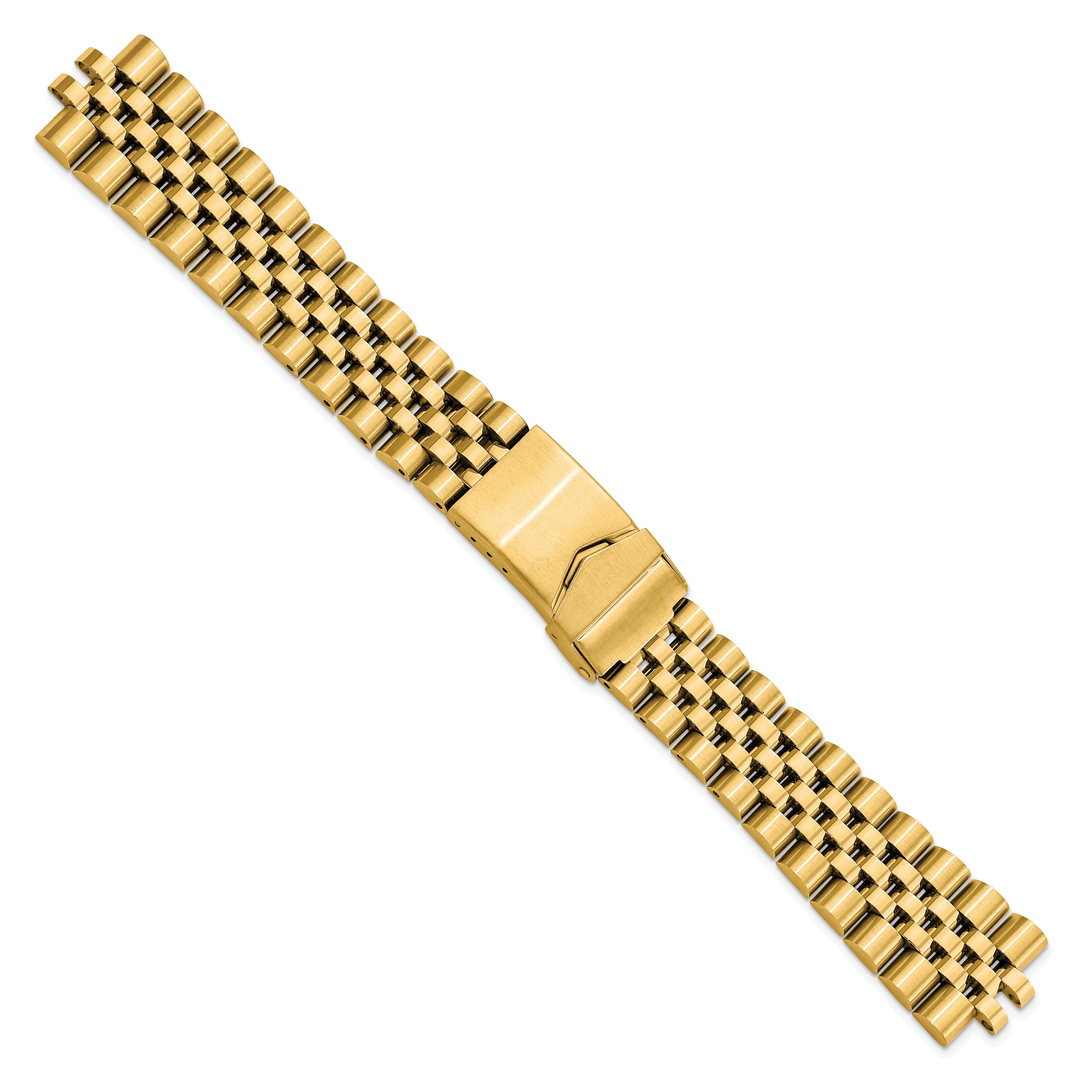 18-22mm Satin and Polished Stainless Steel Gold-tone Jubilee-Style Solid Link with Deployment Buckle 7 inch Watch Band