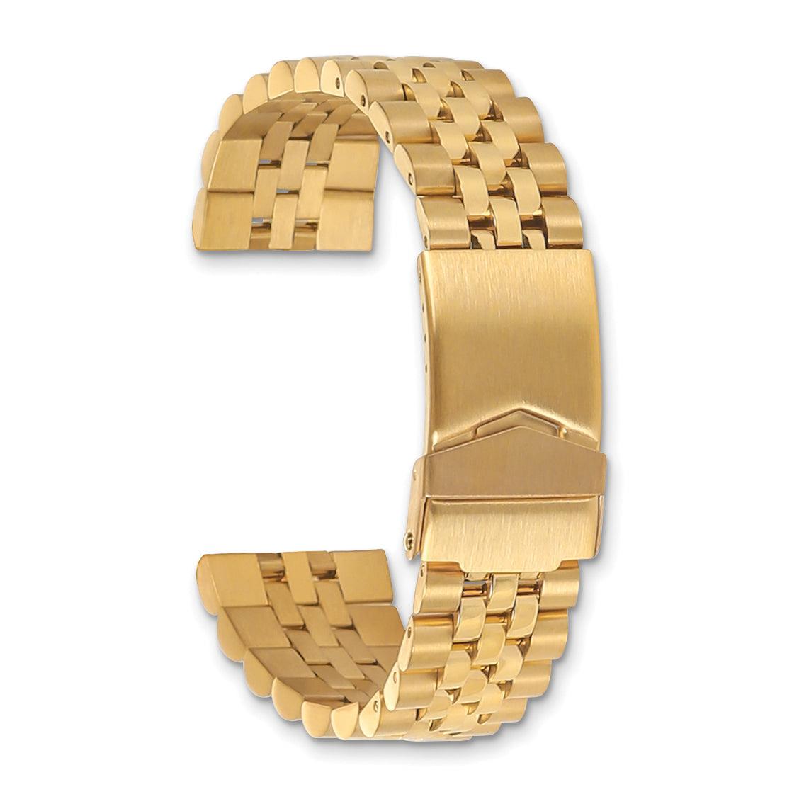 18-22mm Satin and Polished Stainless Steel Gold-tone Jubilee-Style Solid Link with Deployment Buckle 7 inch Watch Band