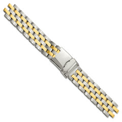 20-22mm Satin and Polished Two-tone Stainless Steel Breitling Pilot-Style Solid Links with Deployment Buckle 7.5 inch Watch Band