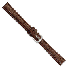 16mm Extra Long Brown Alligator Grain Leather with Silver-tone Buckle 9.5 inch Watch Band