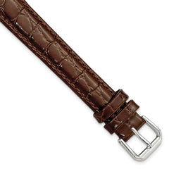 DeBeer 16mm Extra Long Brown Alligator Grain Leather with Silver-tone Buckle 9.5 inch Watch Band