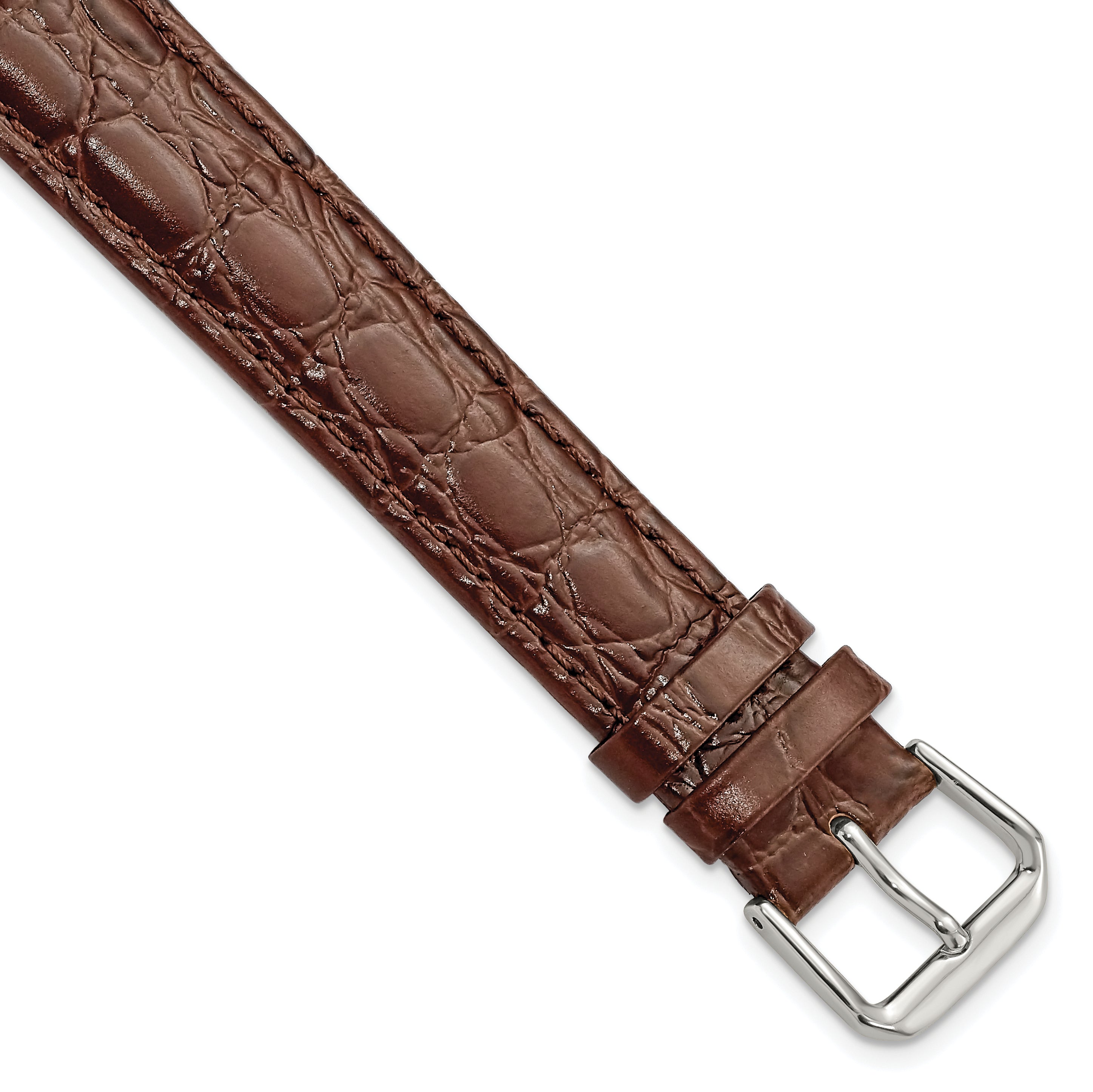 DeBeer 18mm Extra Long Brown Alligator Grain Leather with Silver-tone Buckle 9.5 inch Watch Band