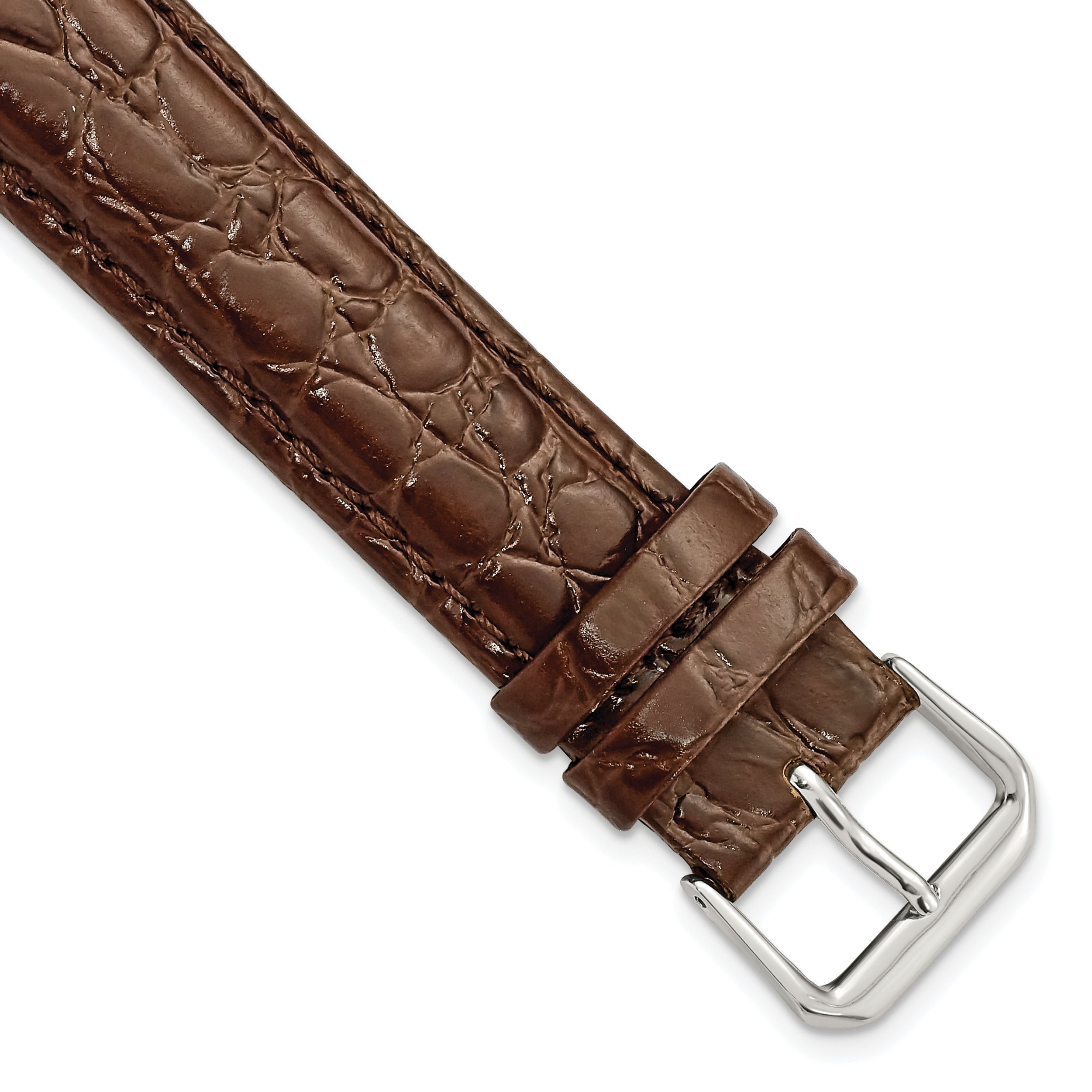 DeBeer 20mm Extra Long Brown Alligator Grain Leather with Silver-tone Buckle 9.5 inch Watch Band