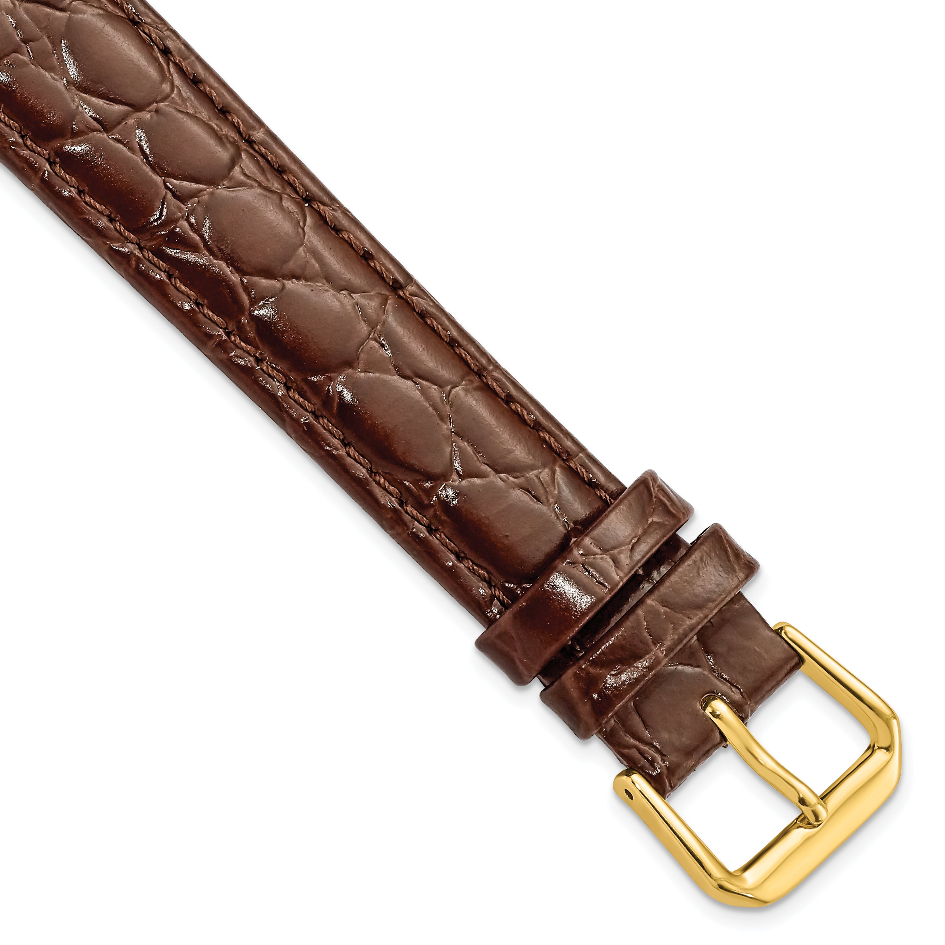 DeBeer 18mm Long Brown Alligator Grain Leather with Gold-tone Buckle 8.5 inch Watch Band