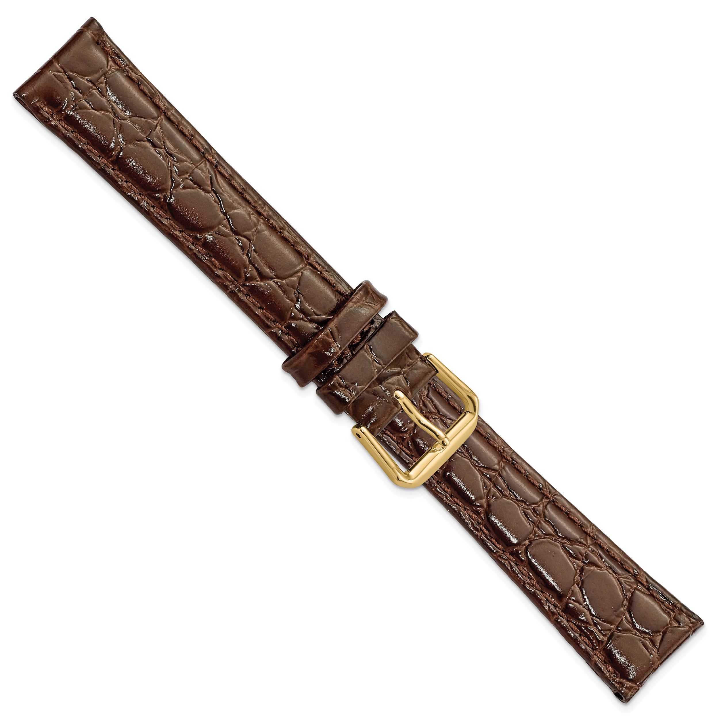 16mm Long Brown Alligator Grain Leather with Silver-tone Buckle 8.5 inch Watch Band