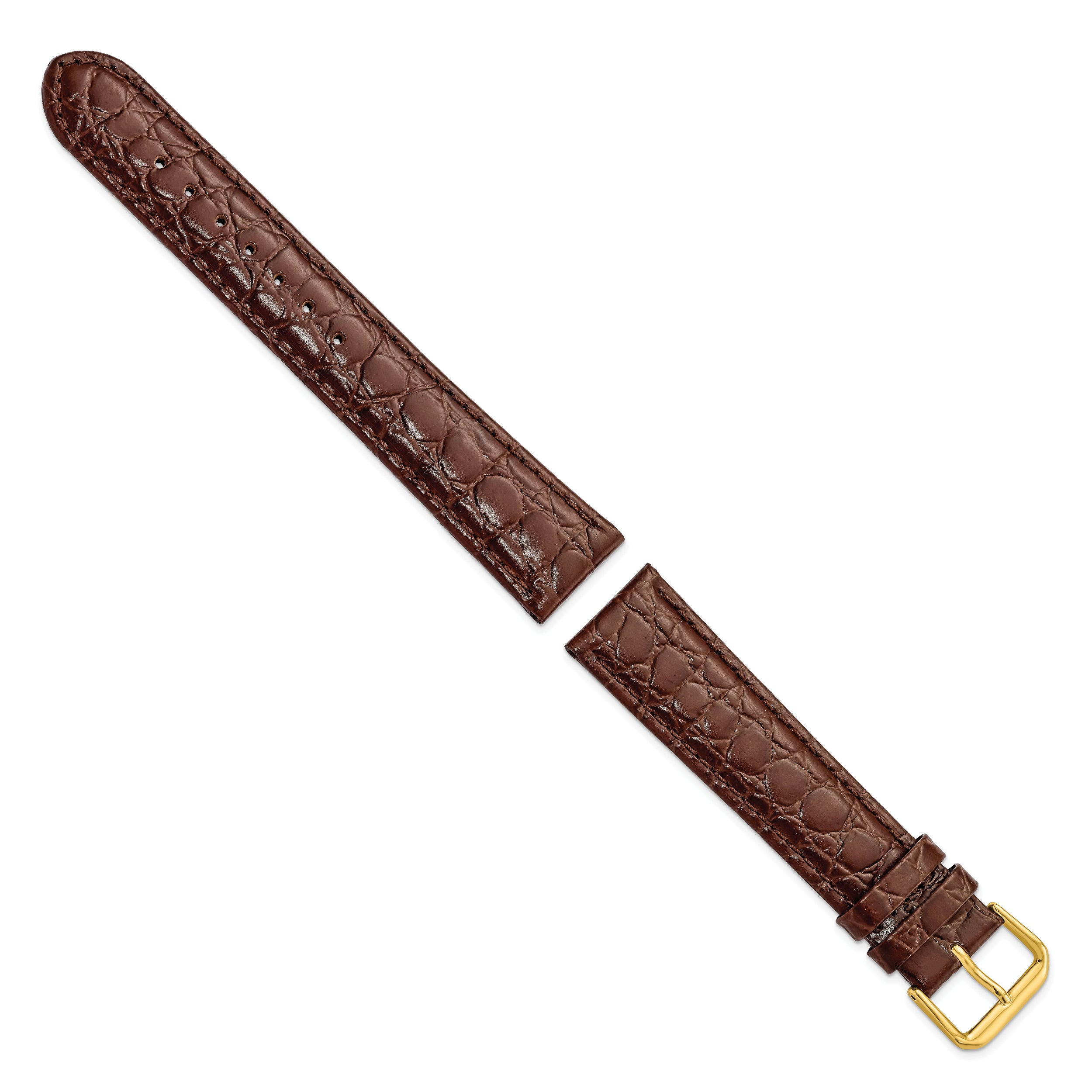 16mm Long Brown Alligator Grain Leather with Silver-tone Buckle 8.5 inch Watch Band