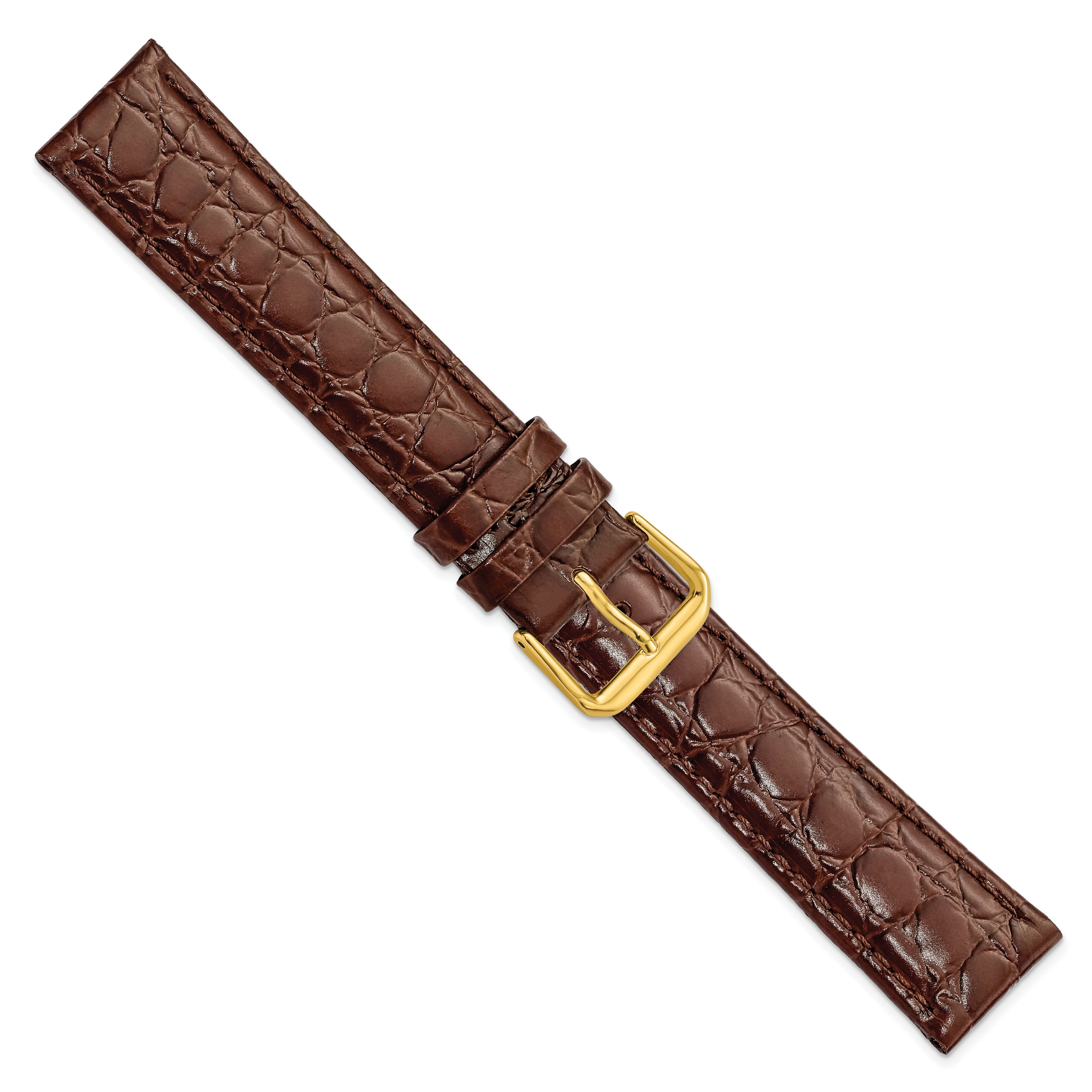 16mm Long Brown Alligator Grain Leather with Silver-tone Buckle 8.5 inch Watch Band