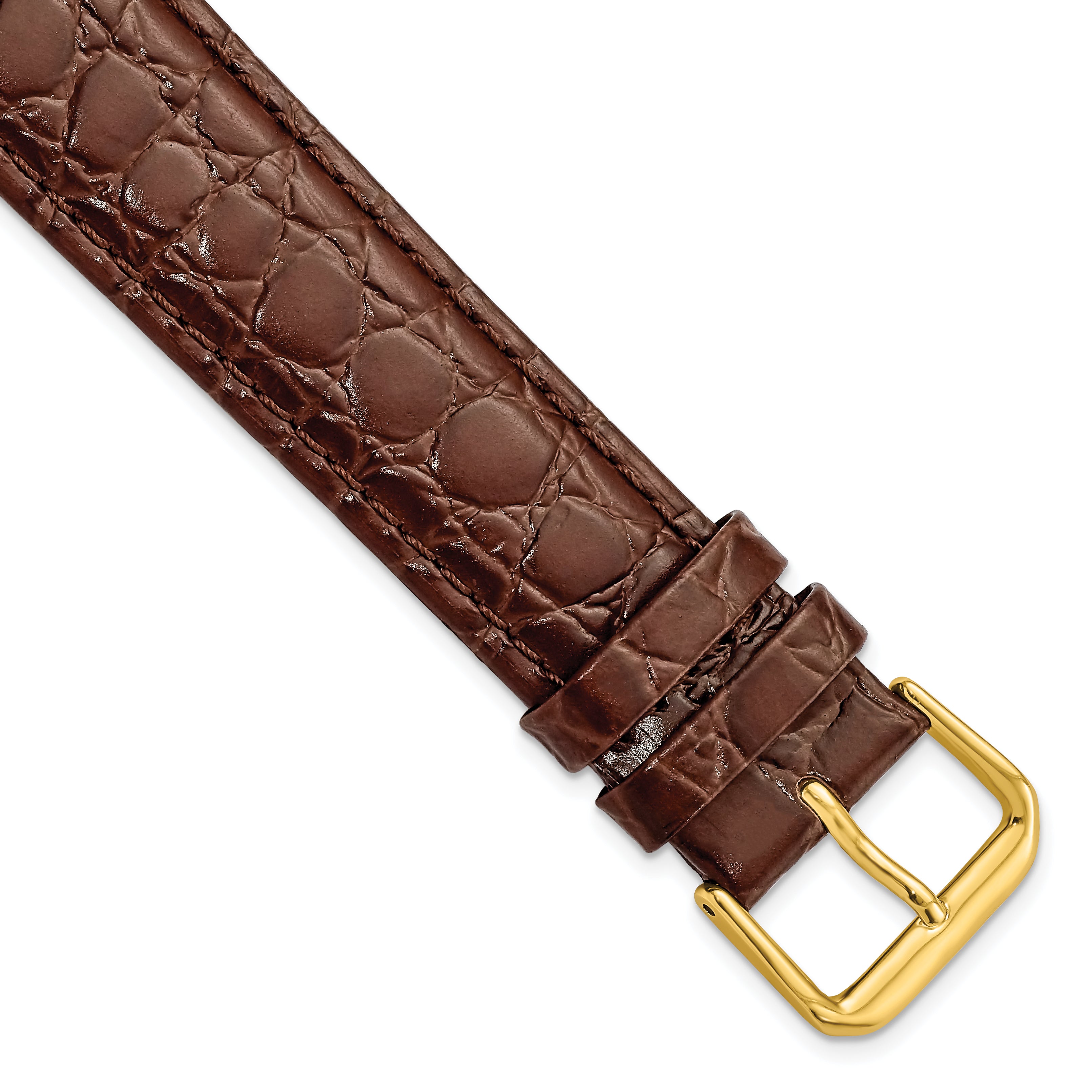 DeBeer 20mm Long Brown Alligator Grain Leather with Gold-tone Buckle 8.5 inch Watch Band