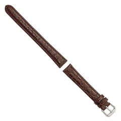 16mm Long Brown Alligator Grain Leather with Silver-tone Buckle 8.5 inch Watch Band