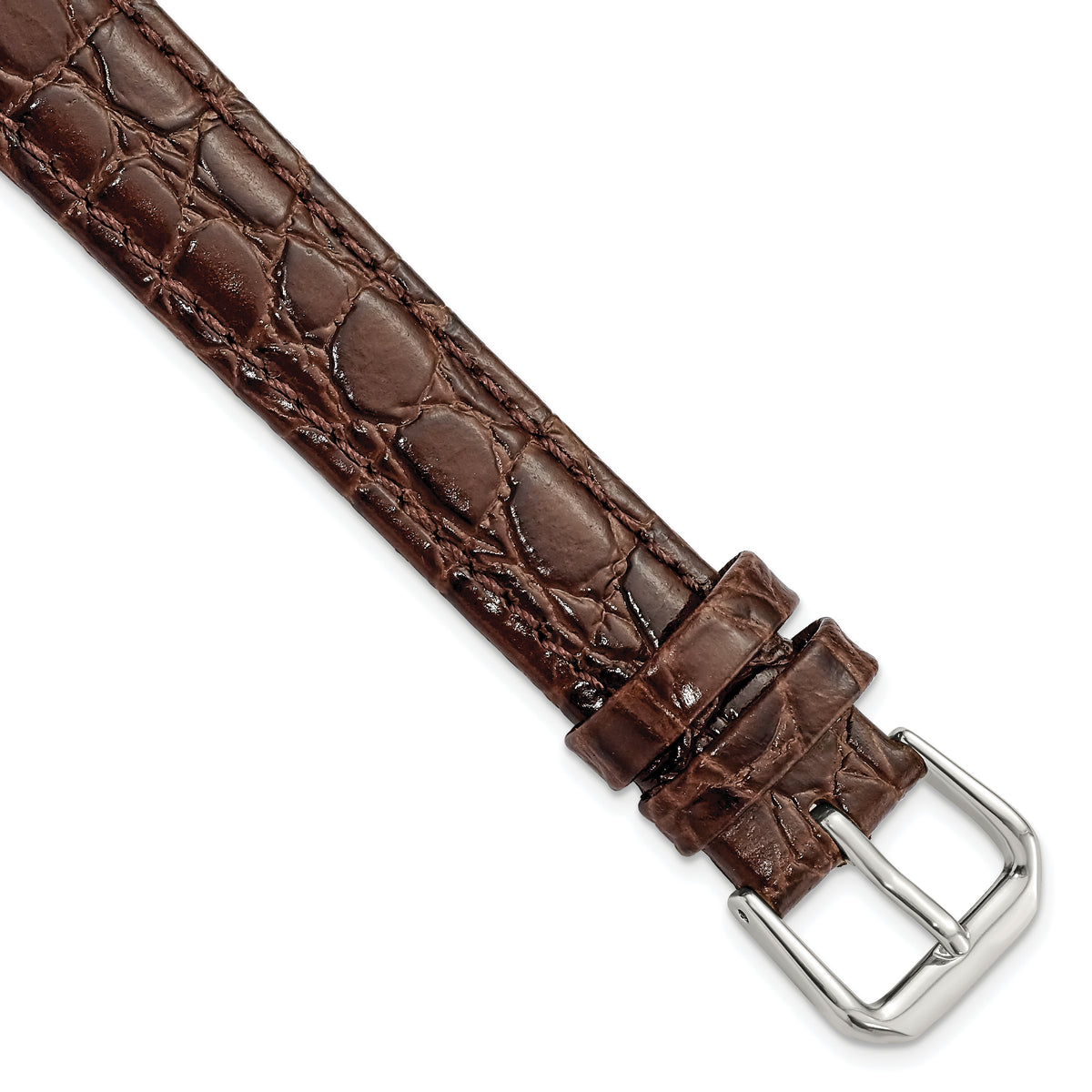 DeBeer 16mm Long Brown Alligator Grain Leather with Silver-tone Buckle 8.5 inch Watch Band