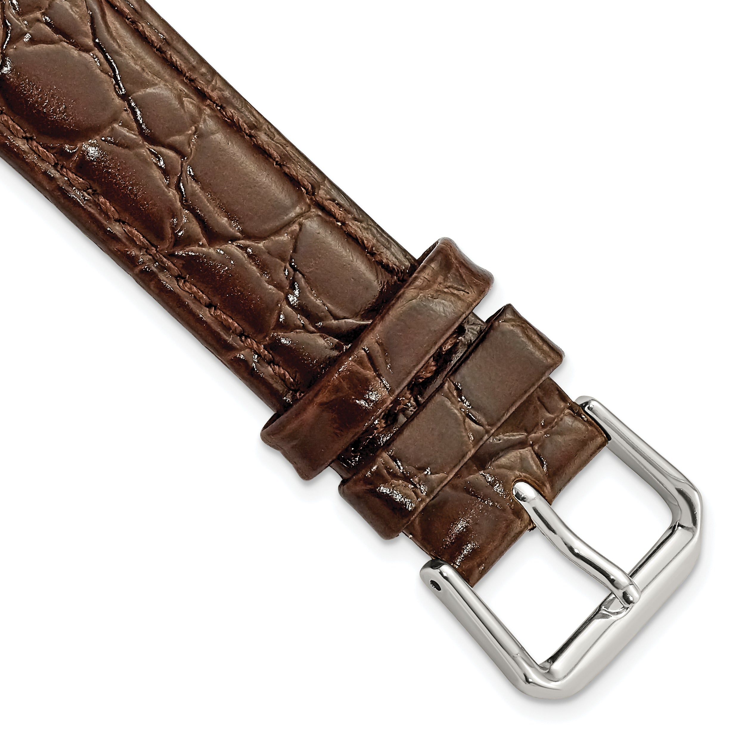 DeBeer 19mm Long Brown Alligator Grain Leather with Silver-tone Buckle 8.5 inch Watch Band