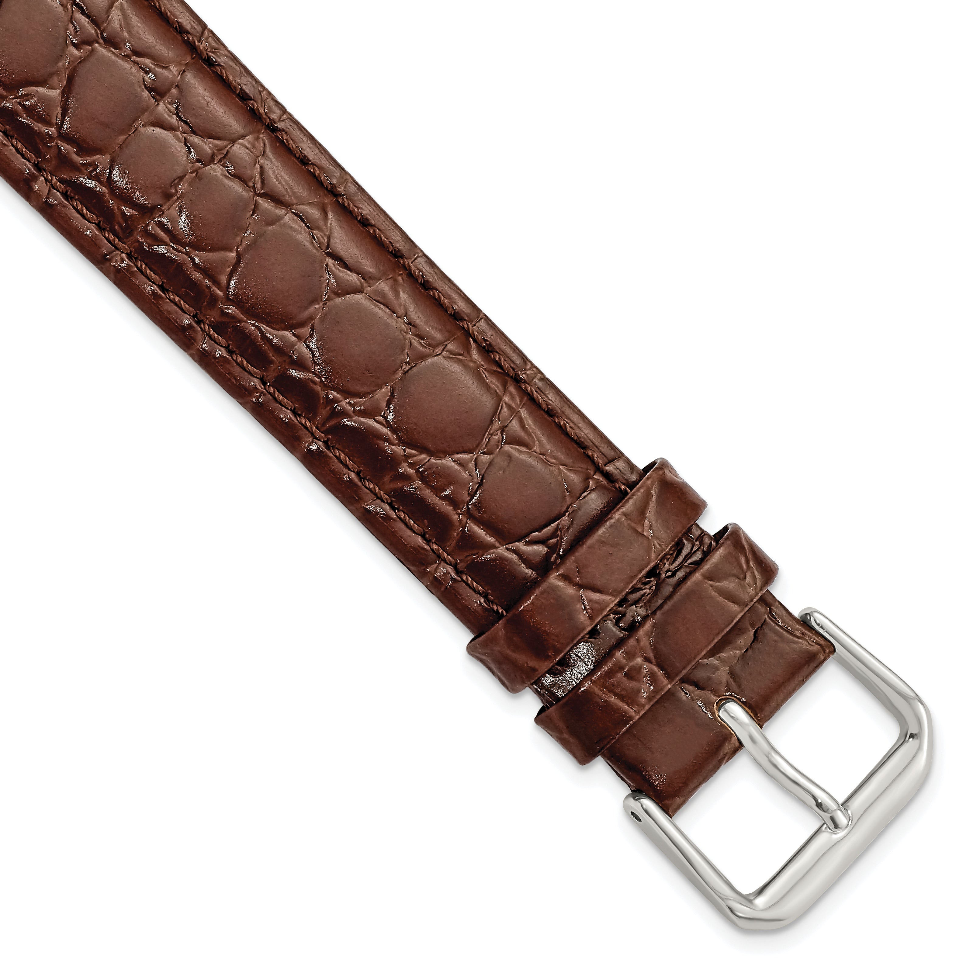 DeBeer 20mm Long Brown Alligator Grain Leather with Silver-tone Buckle 8.5 inch Watch Band