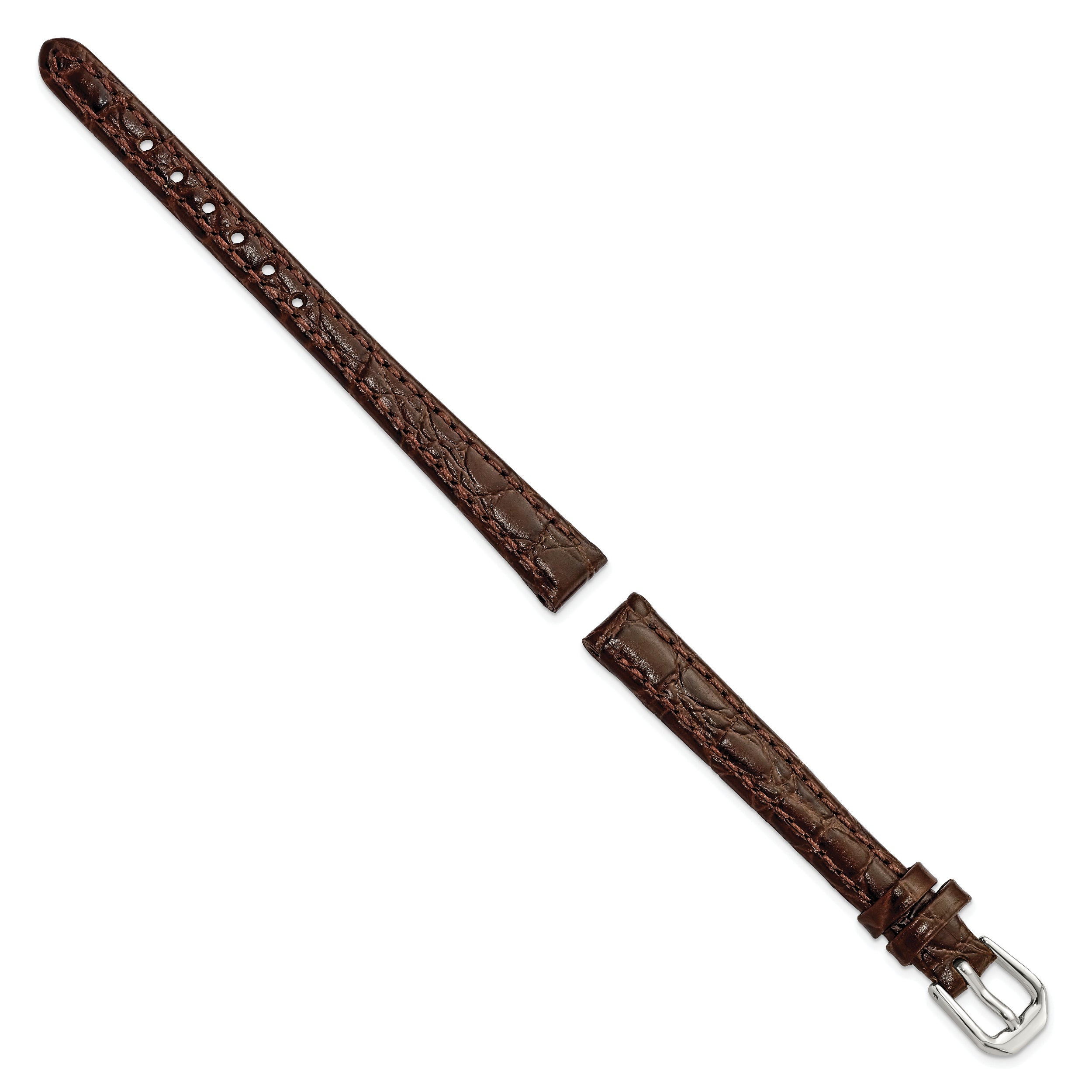 10mm Brown Alligator Grain Leather with Silver-tone Buckle 6.75 inch Watch Band