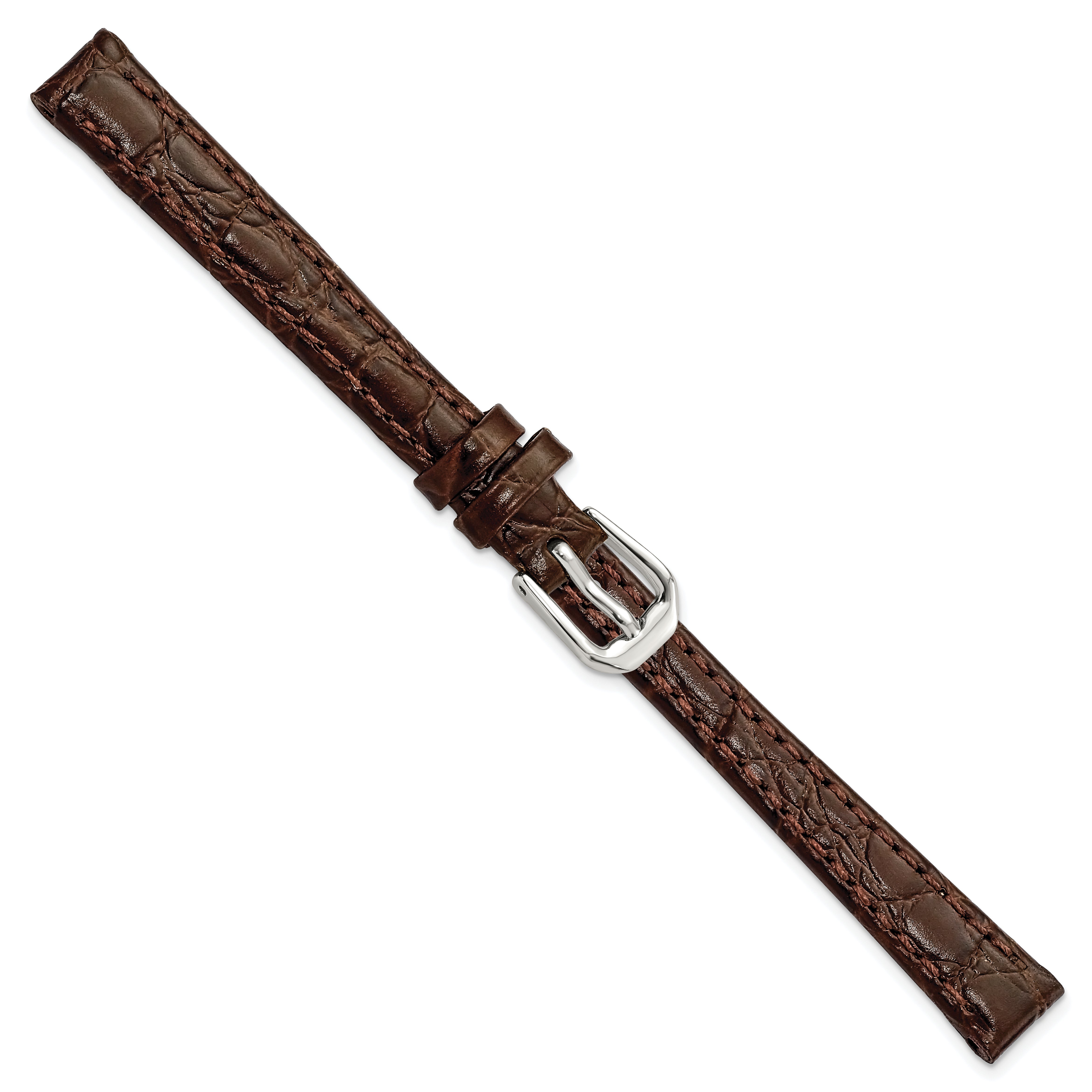 10mm Brown Alligator Grain Leather with Silver-tone Buckle 6.75 inch Watch Band