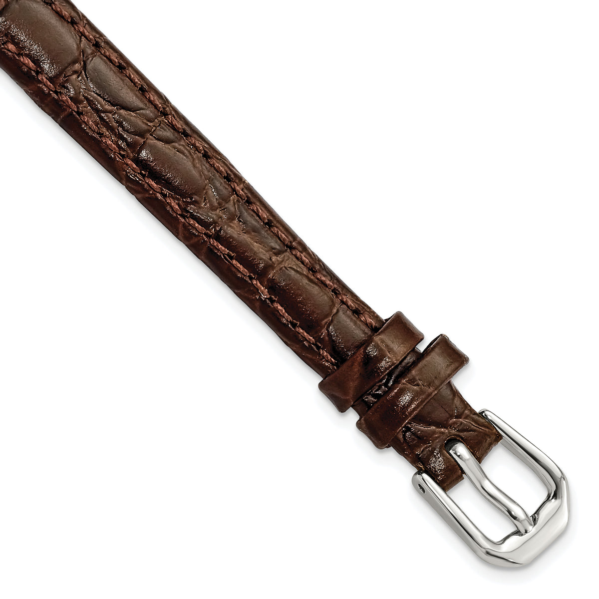 DeBeer 10mm Brown Alligator Grain Leather with Silver-tone Buckle 6.75 inch Watch Band