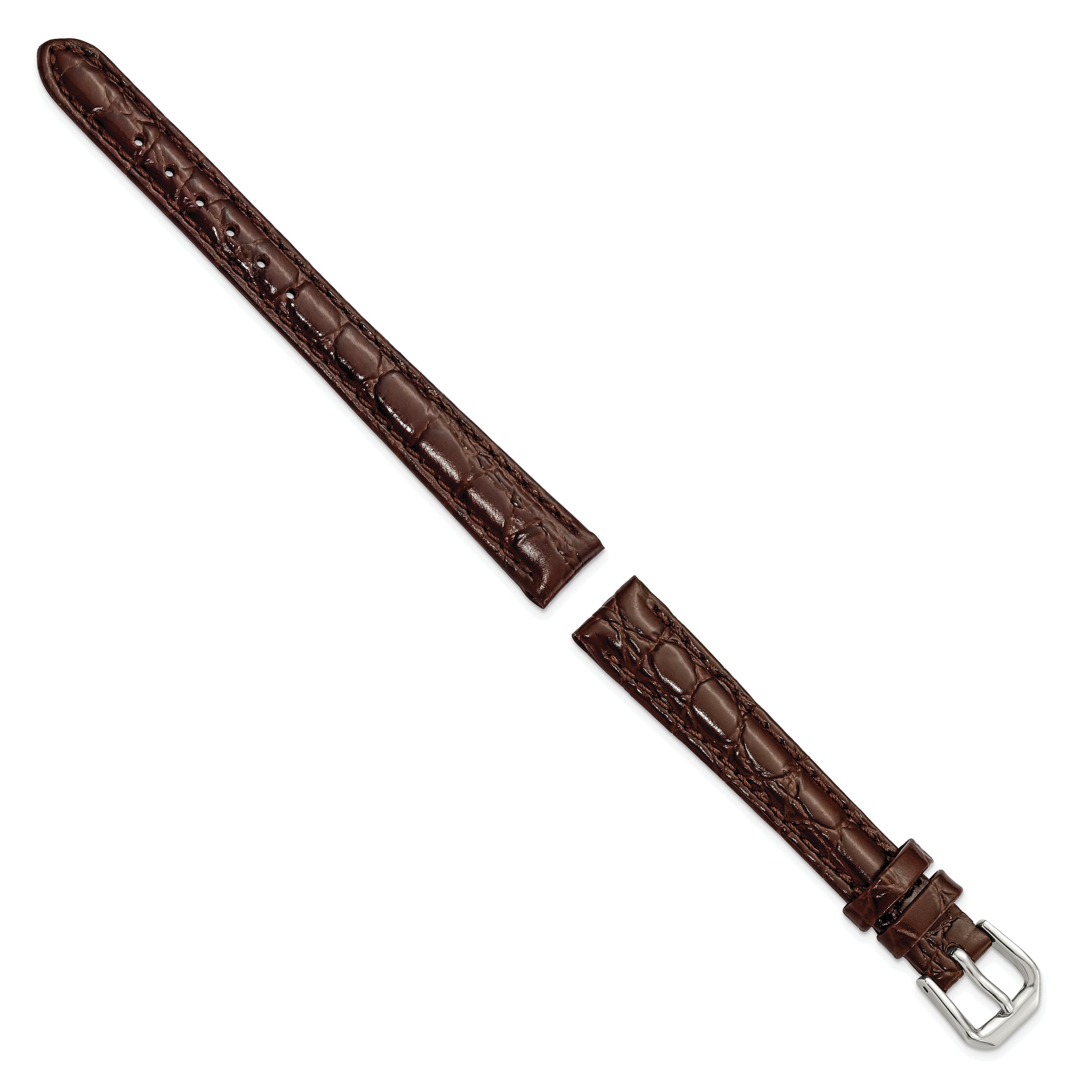 10mm Brown Alligator Grain Leather with Silver-tone Buckle 6.75 inch Watch Band