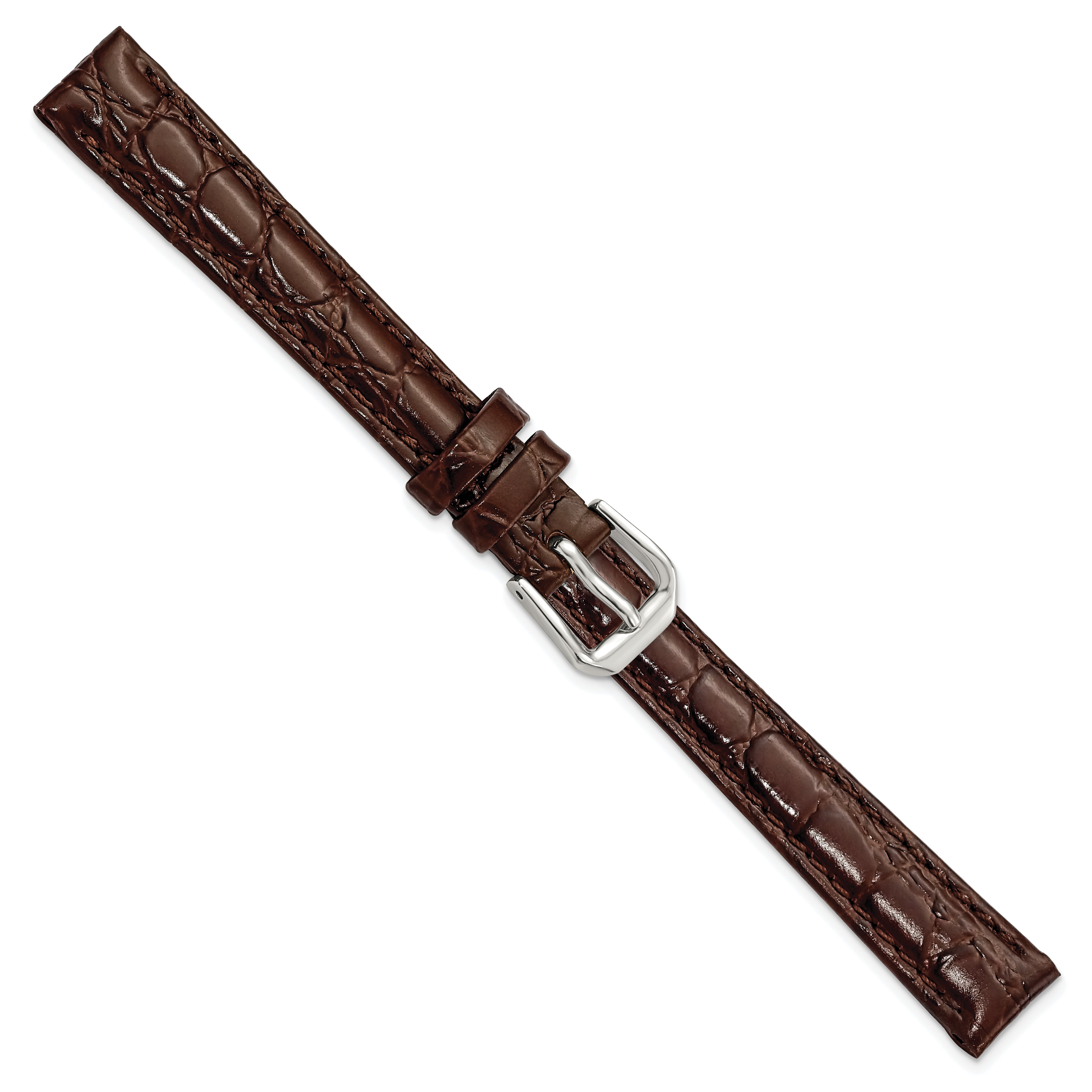 10mm Brown Alligator Grain Leather with Silver-tone Buckle 6.75 inch Watch Band