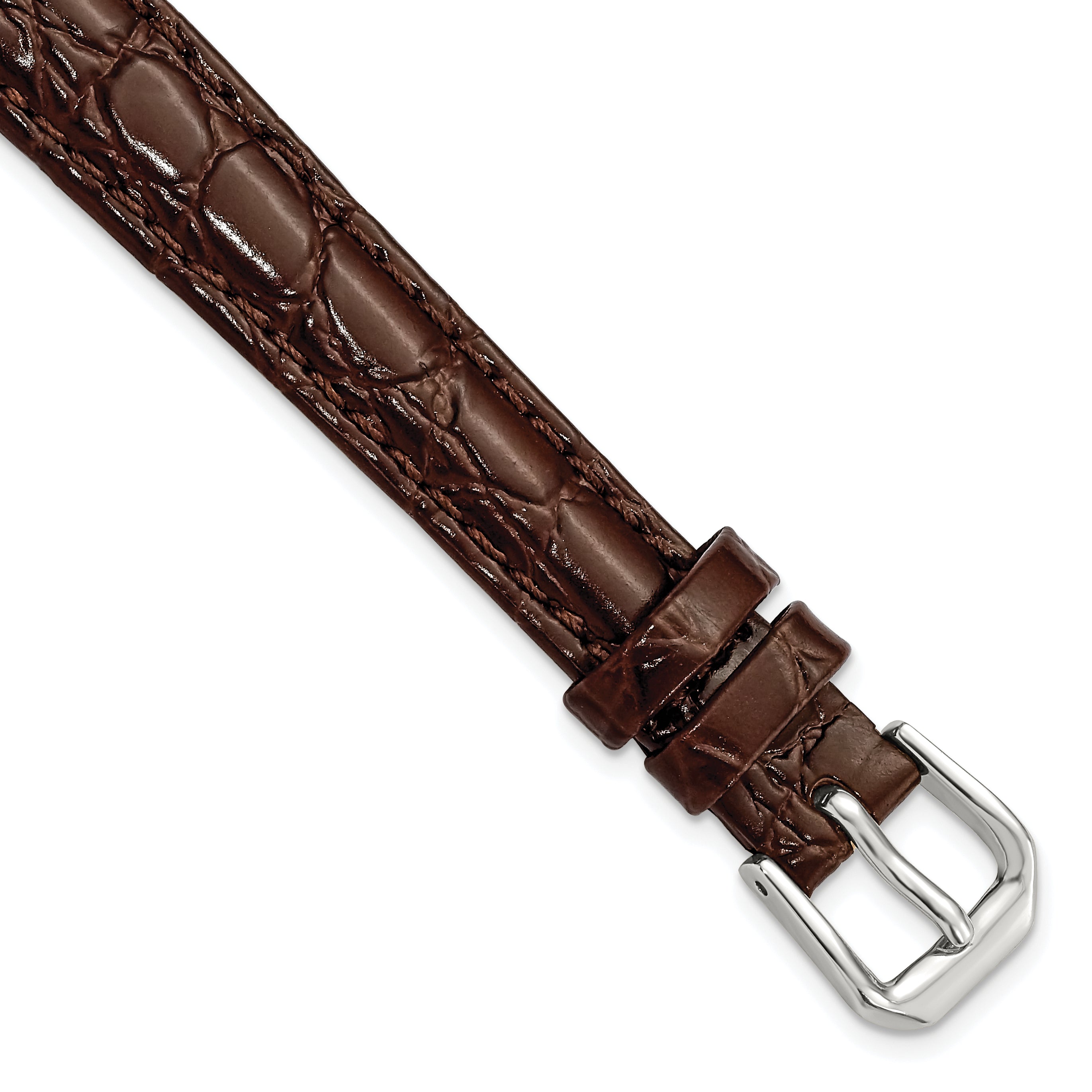 DeBeer 12mm Brown Alligator Grain Leather with Silver-tone Buckle 6.75 inch Watch Band