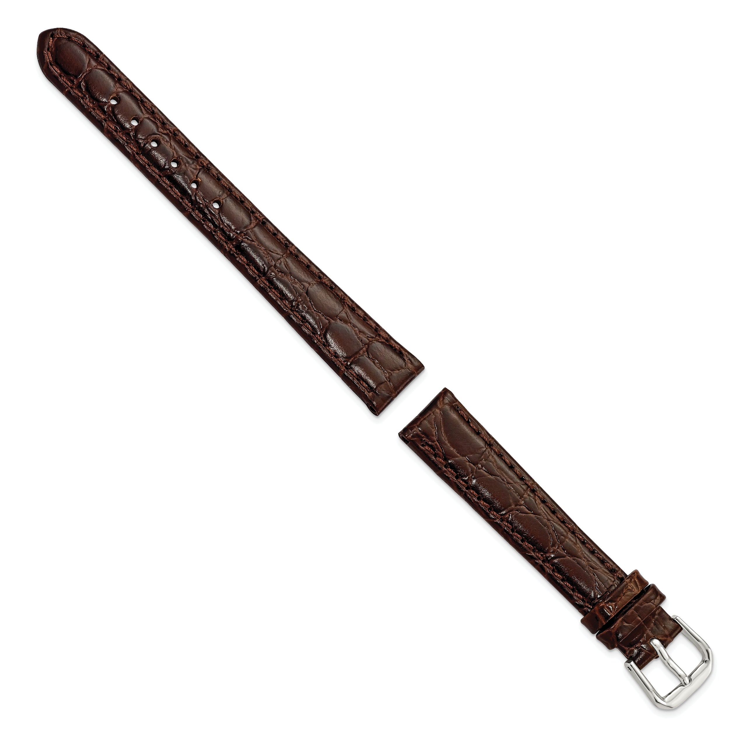 10mm Brown Alligator Grain Leather with Silver-tone Buckle 6.75 inch Watch Band