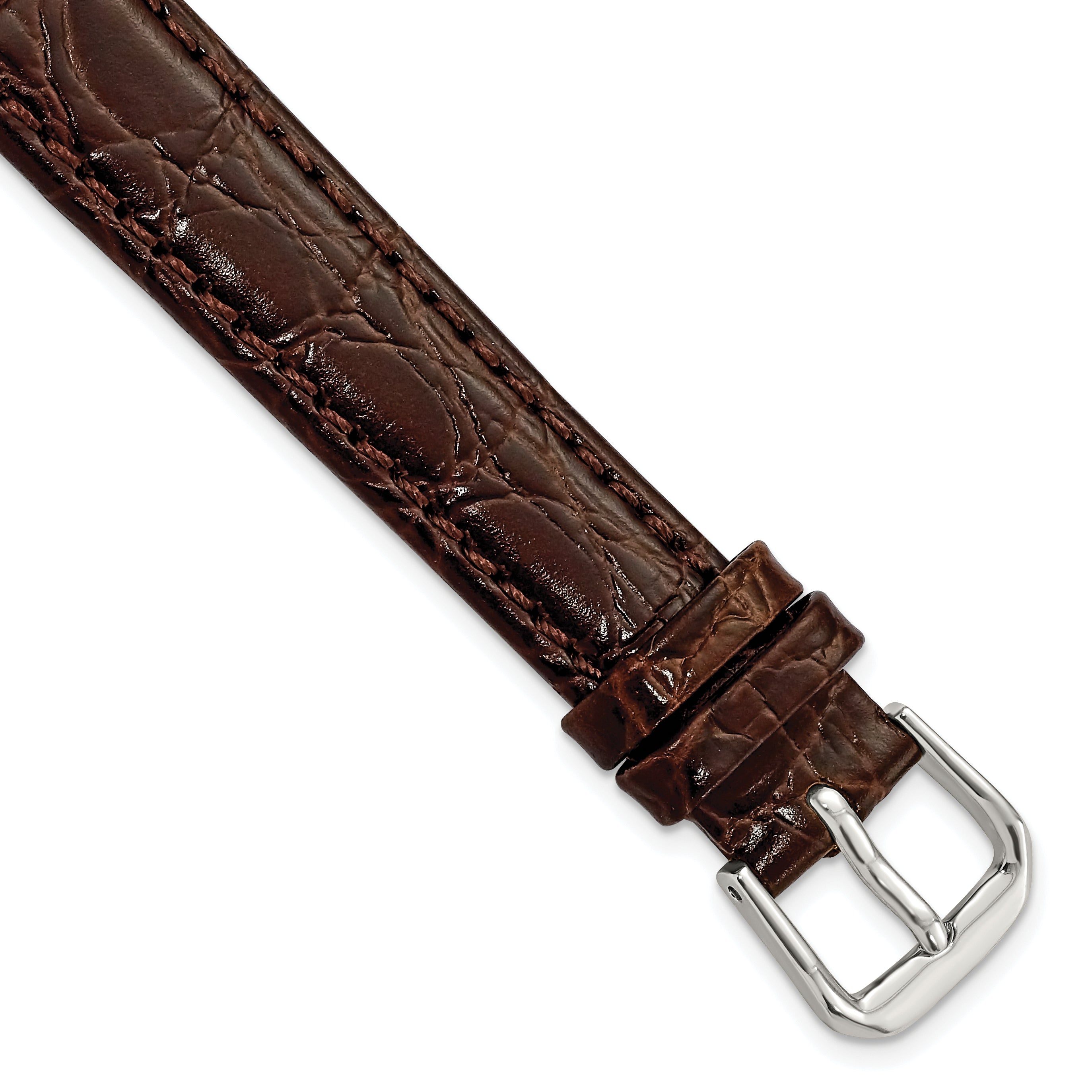 DeBeer 14mm Brown Alligator Grain Leather with Silver-tone Buckle 6.75 inch Watch Band