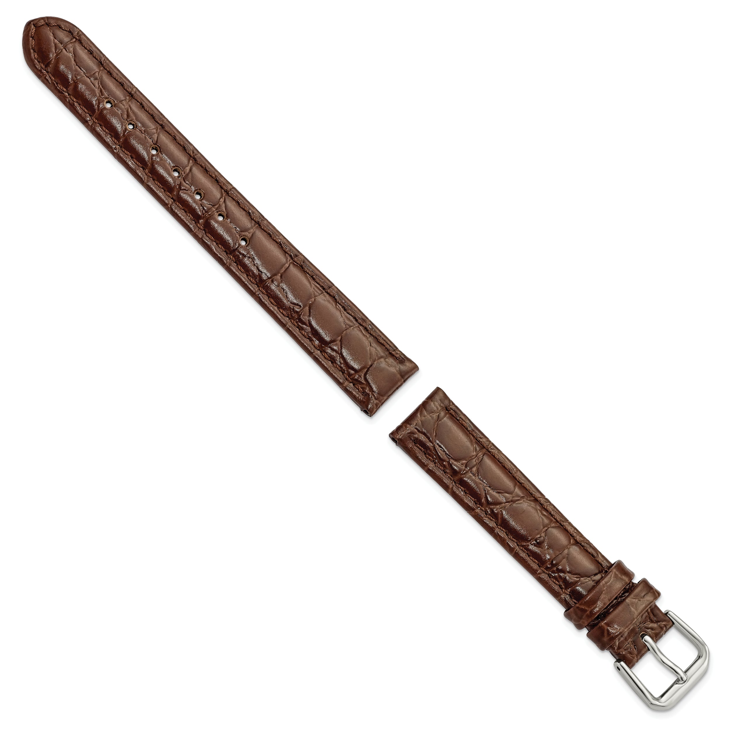 10mm Brown Alligator Grain Leather with Silver-tone Buckle 6.75 inch Watch Band