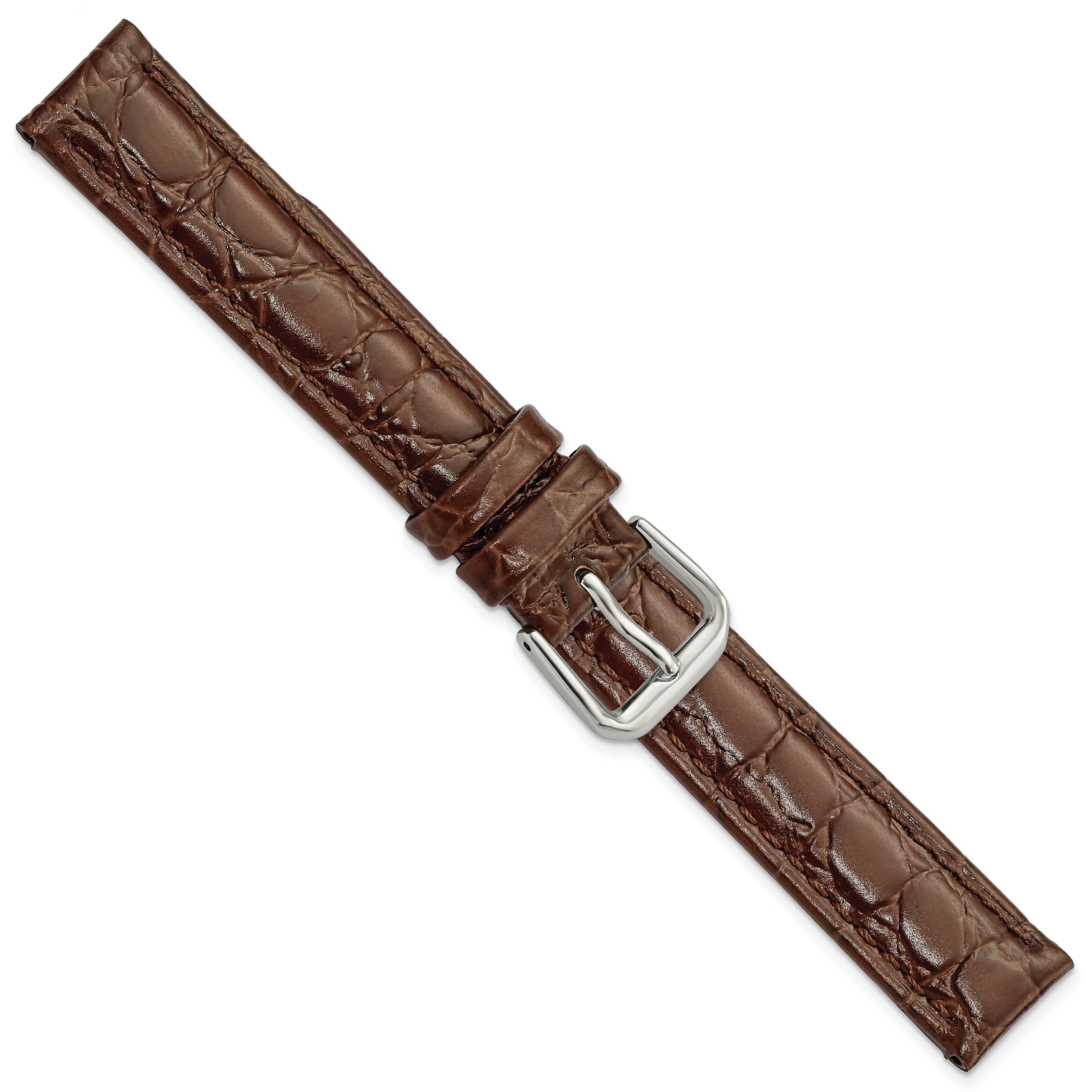 10mm Brown Alligator Grain Leather with Silver-tone Buckle 6.75 inch Watch Band