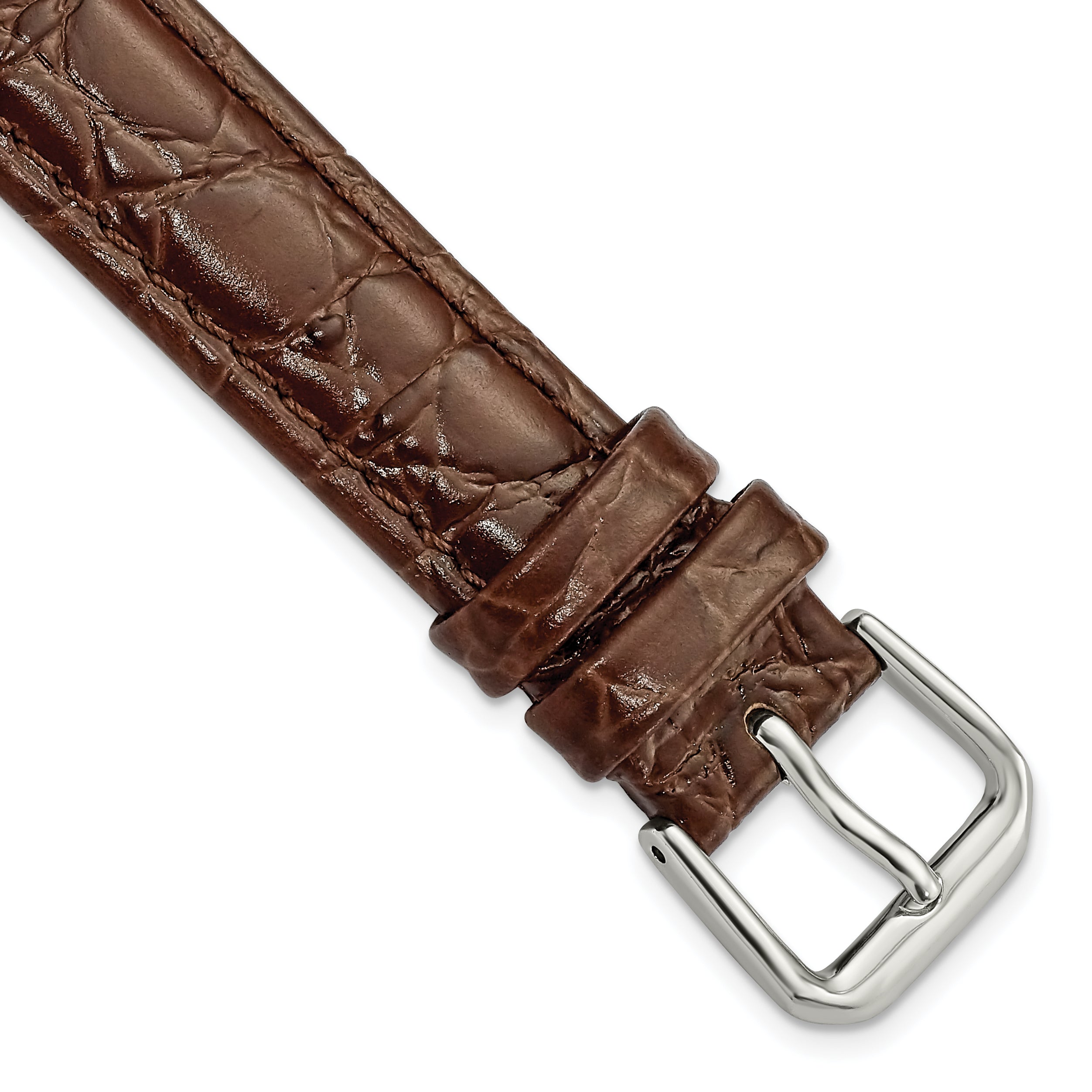 DeBeer 15mm Brown Alligator Grain Leather with Silver-tone Buckle 7.5 inch Watch Band