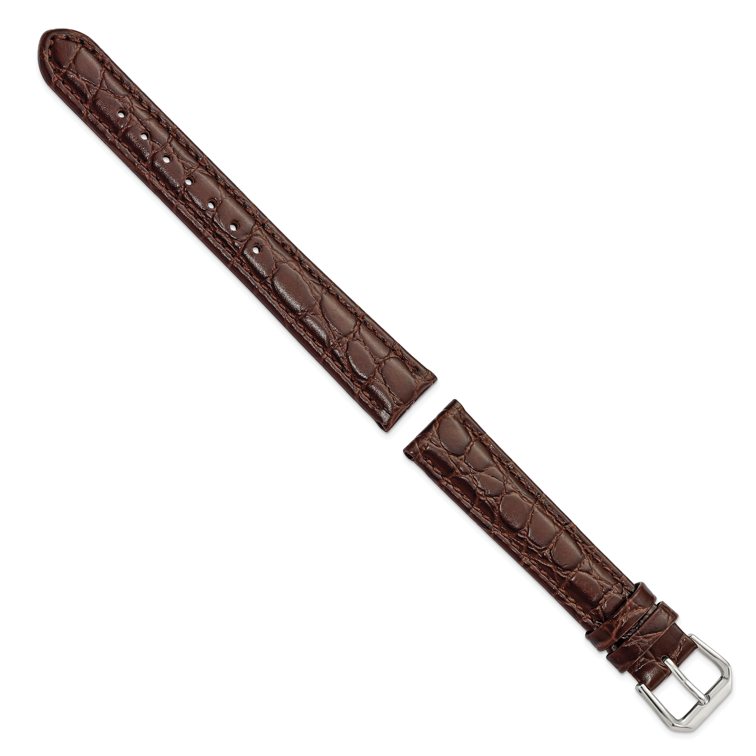 10mm Brown Alligator Grain Leather with Silver-tone Buckle 6.75 inch Watch Band