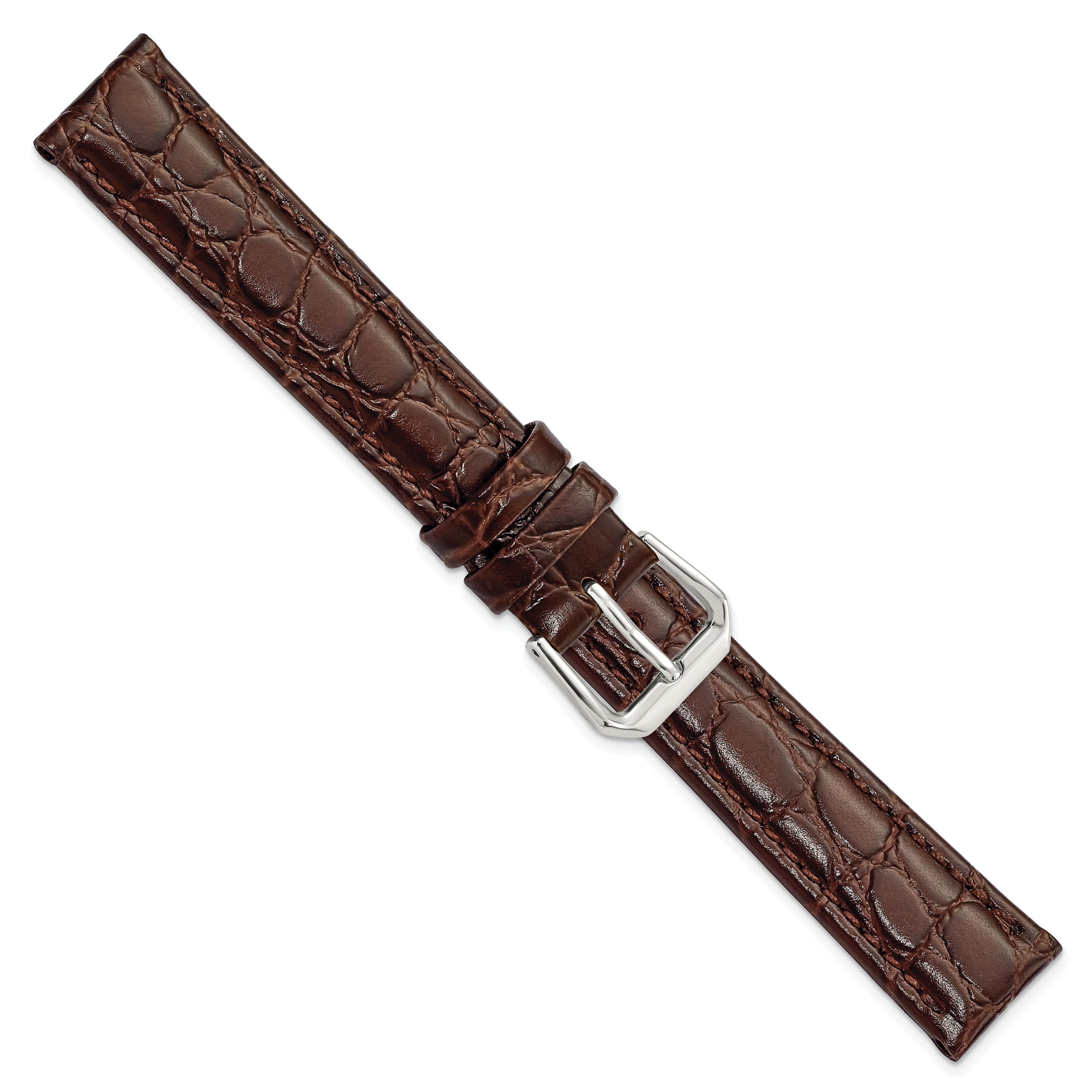 10mm Brown Alligator Grain Leather with Silver-tone Buckle 6.75 inch Watch Band