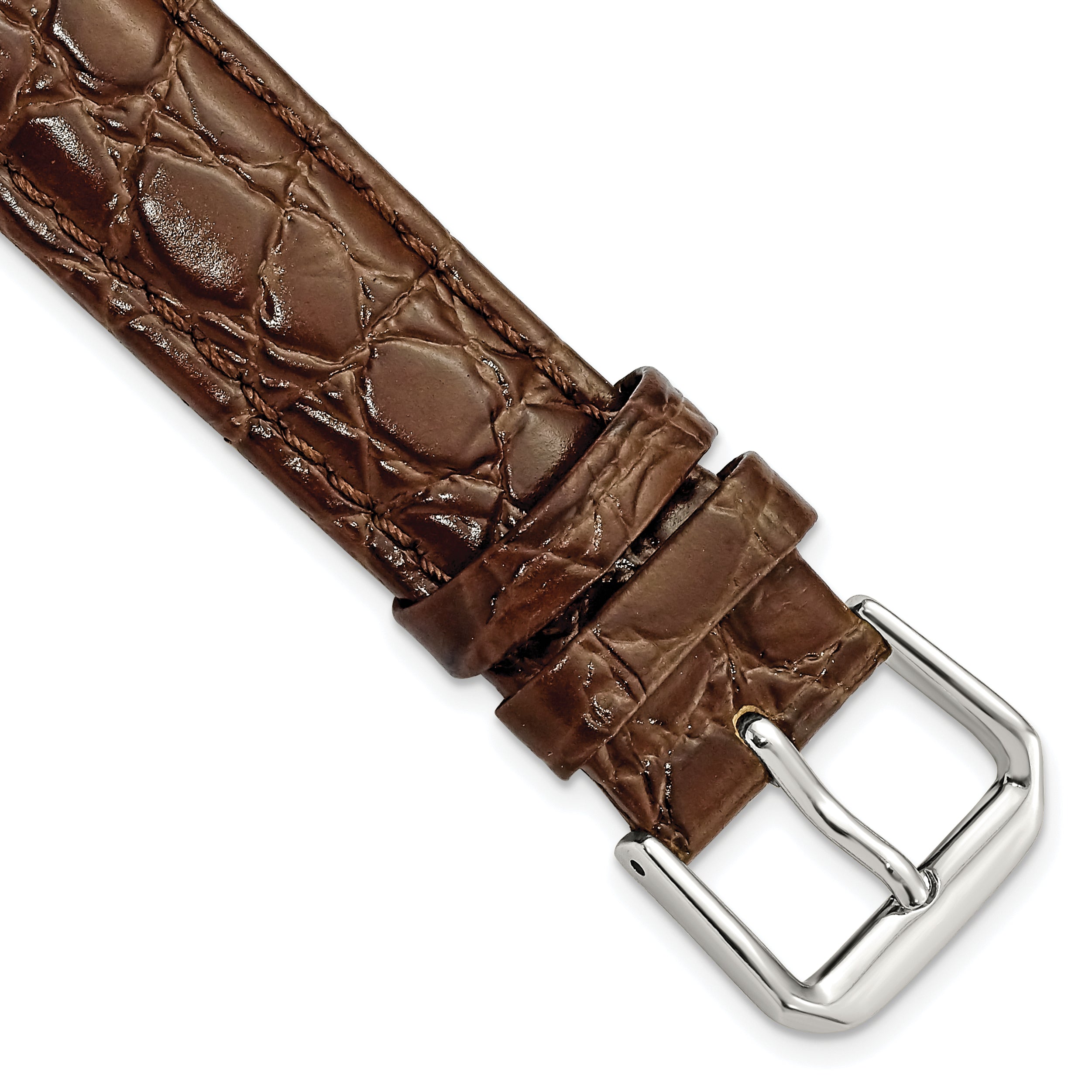 DeBeer 17mm Brown Alligator Grain Leather with Silver-tone Buckle 7.5 inch Watch Band