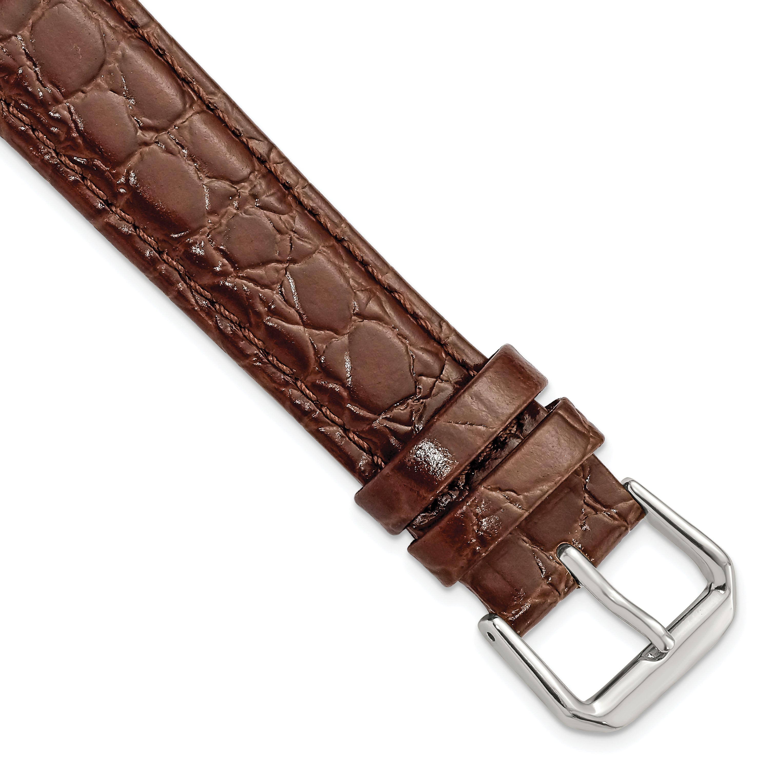 DeBeer 18mm Brown Alligator Grain Leather with Silver-tone Buckle 7.5 inch Watch Band