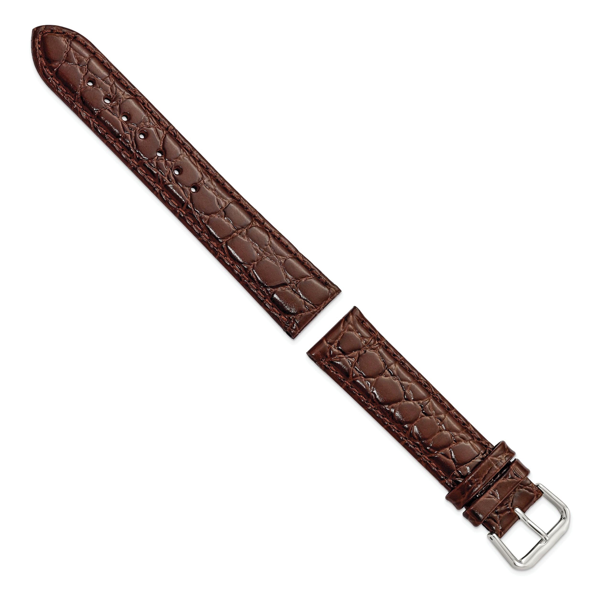 10mm Brown Alligator Grain Leather with Silver-tone Buckle 6.75 inch Watch Band