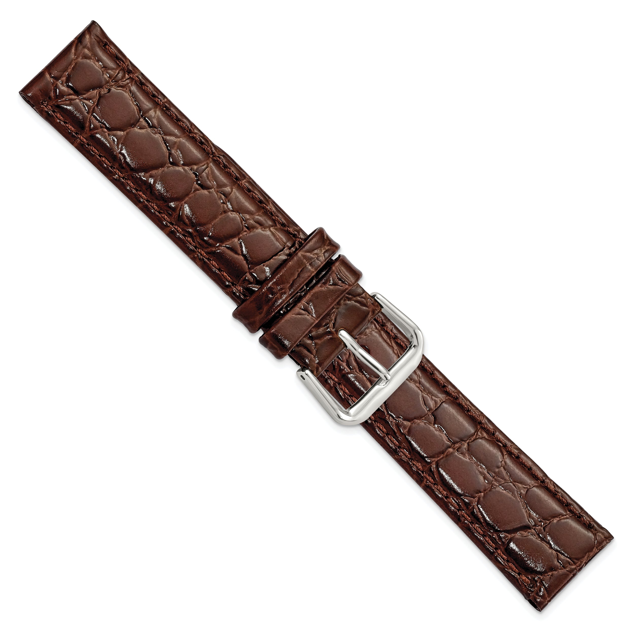 10mm Brown Alligator Grain Leather with Silver-tone Buckle 6.75 inch Watch Band