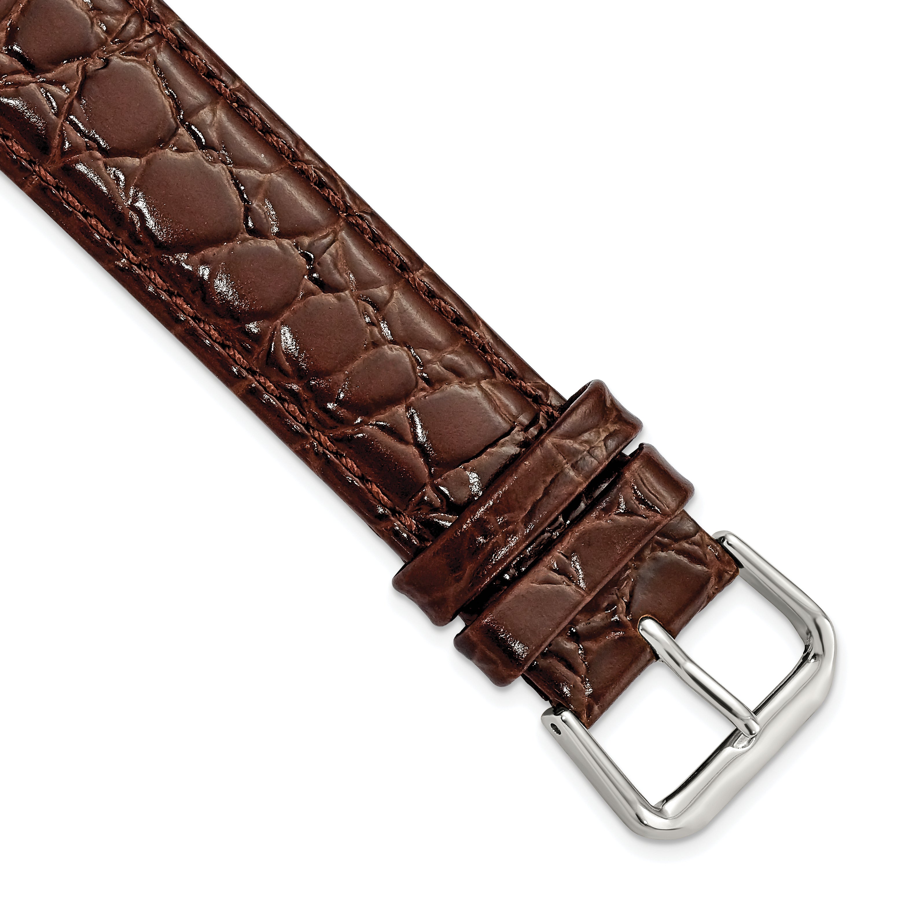 DeBeer 19mm Brown Alligator Grain Leather with Silver-tone Buckle 7.5 inch Watch Band