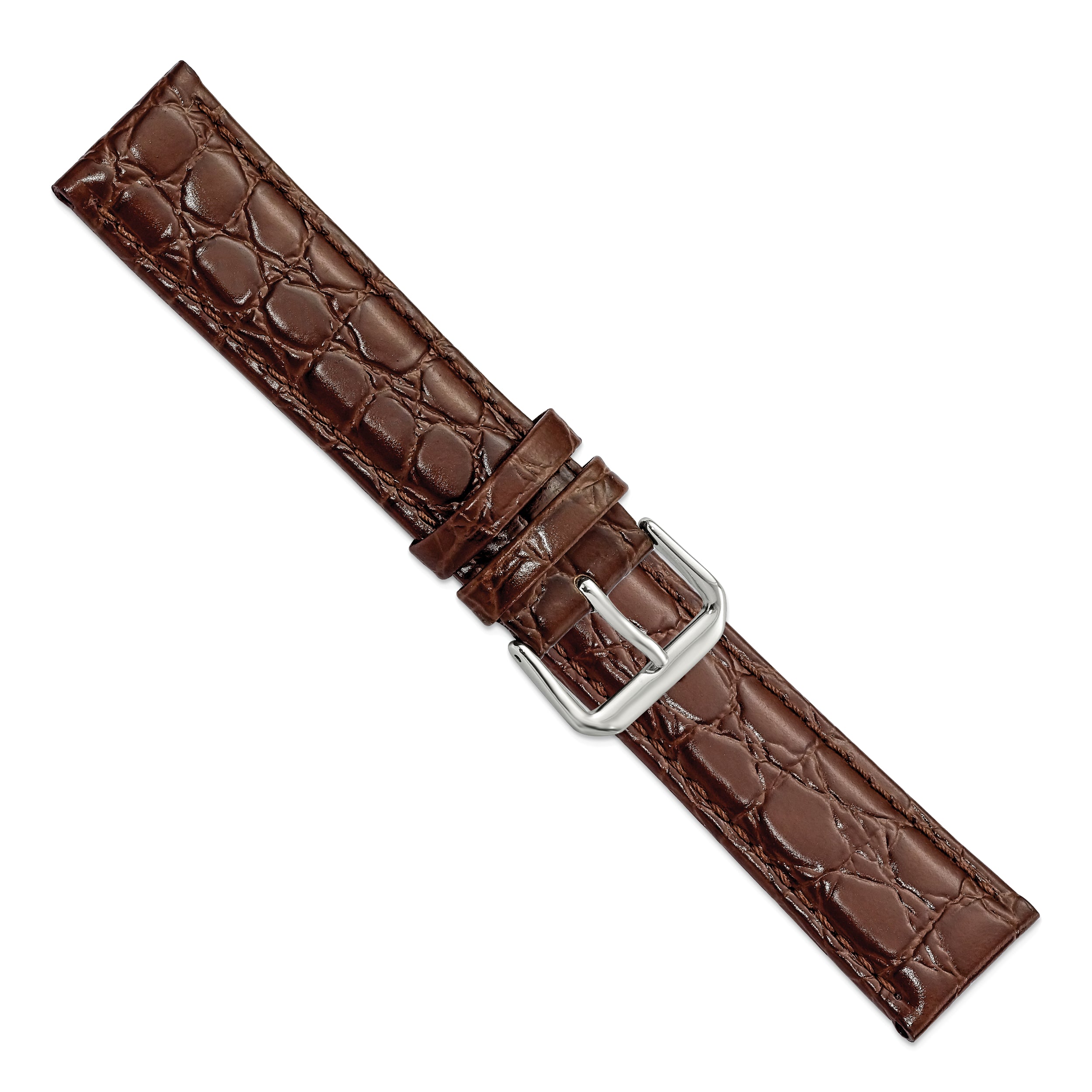 10mm Brown Alligator Grain Leather with Silver-tone Buckle 6.75 inch Watch Band