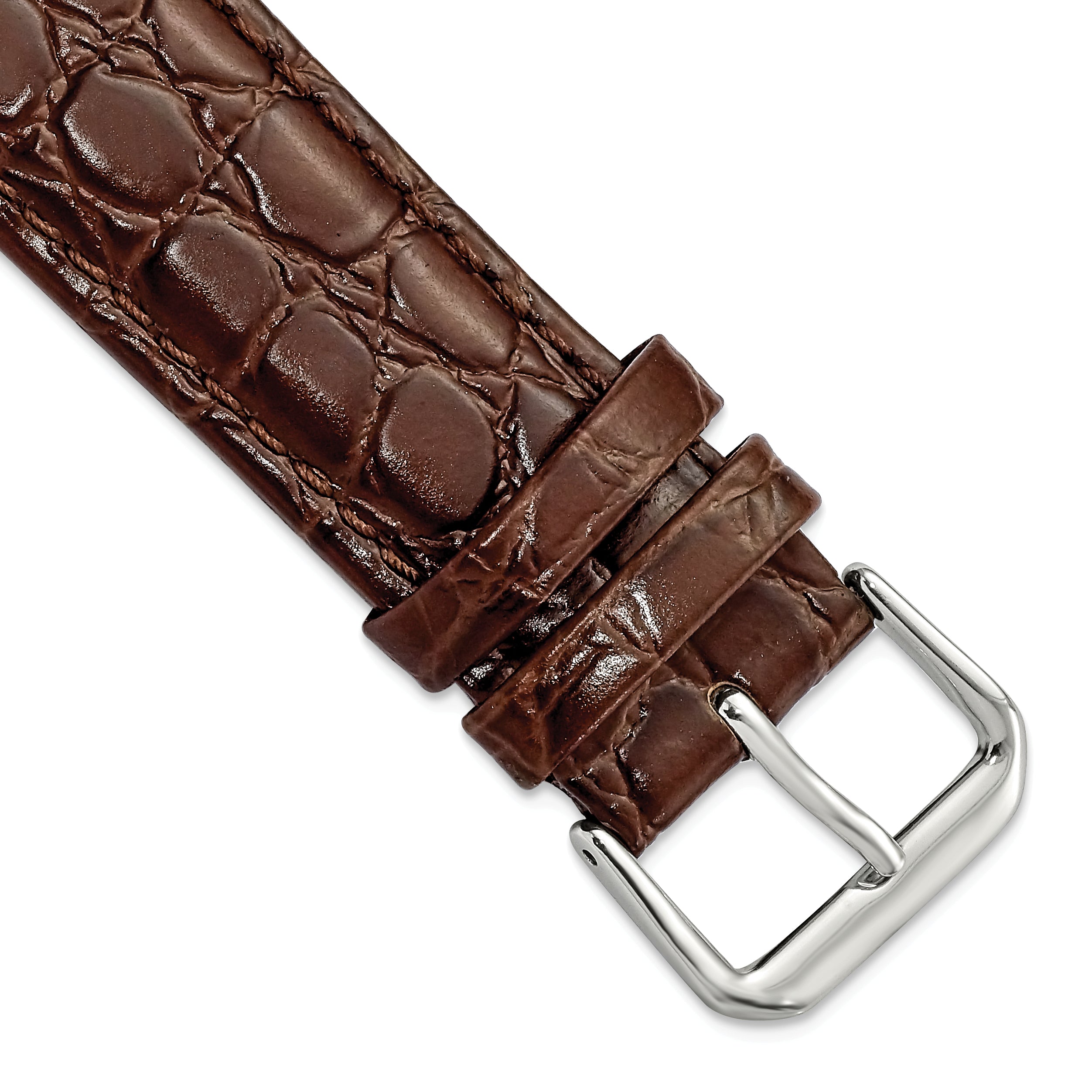 DeBeer 20mm Brown Alligator Grain Leather with Silver-tone Buckle 7.5 inch Watch Band