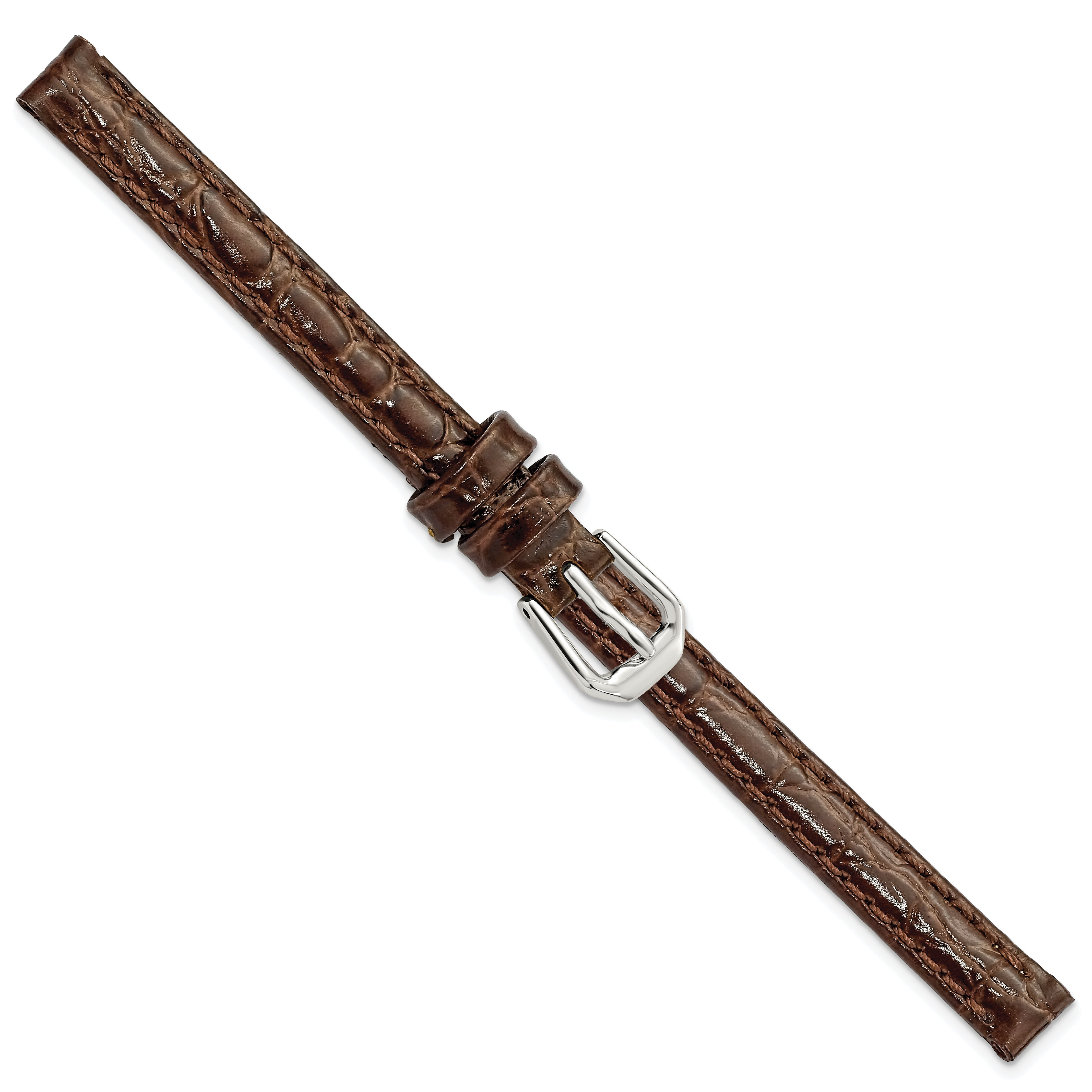 10mm Brown Alligator Grain Leather with Silver-tone Buckle 6.75 inch Watch Band