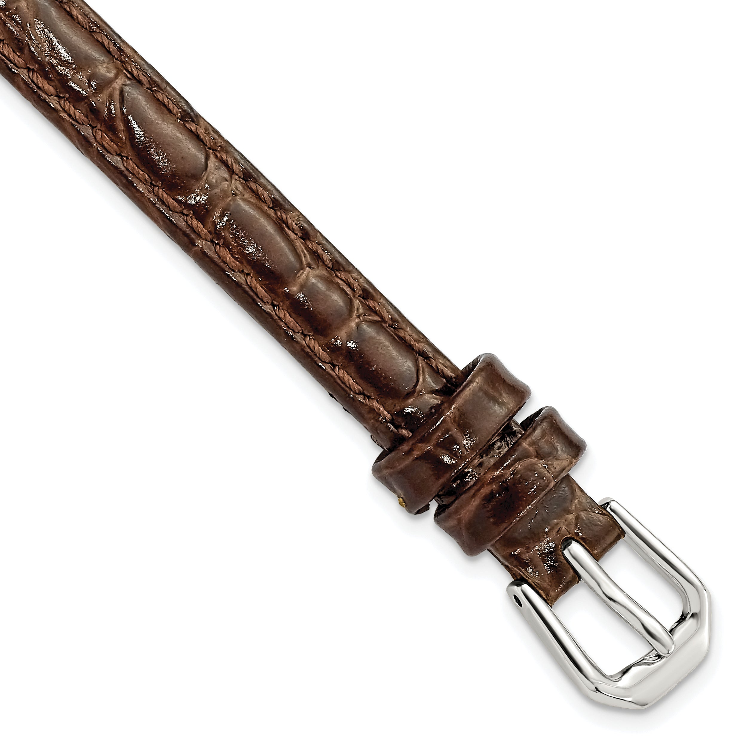 DeBeer 8mm Brown Alligator Grain Leather with Silver-tone Buckle 6.75 inch Watch Band