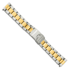 18-20mm Satin Two-tone Stainless Steel Oyster-Style Solid Link with Deployment Buckle 7 inch Watch Band