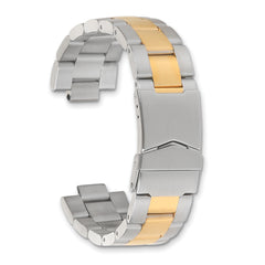 18-20mm Satin Two-tone Stainless Steel Oyster-Style Solid Link with Deployment Buckle 7 inch Watch Band