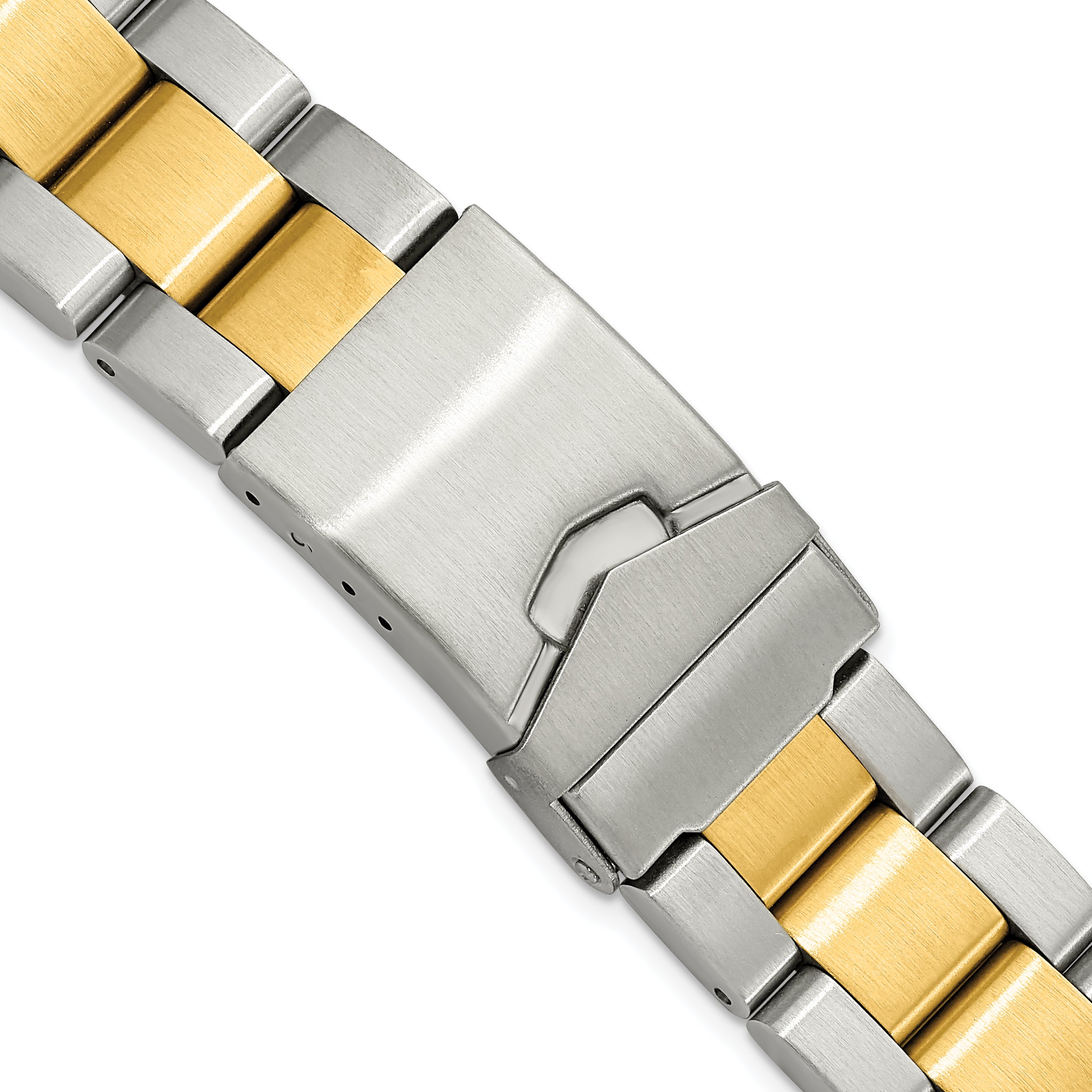 DeBeer 18-20mm Satin Two-tone Stainless Steel Oyster-Style Solid Link with Deployment Buckle 7 inch Watch Band