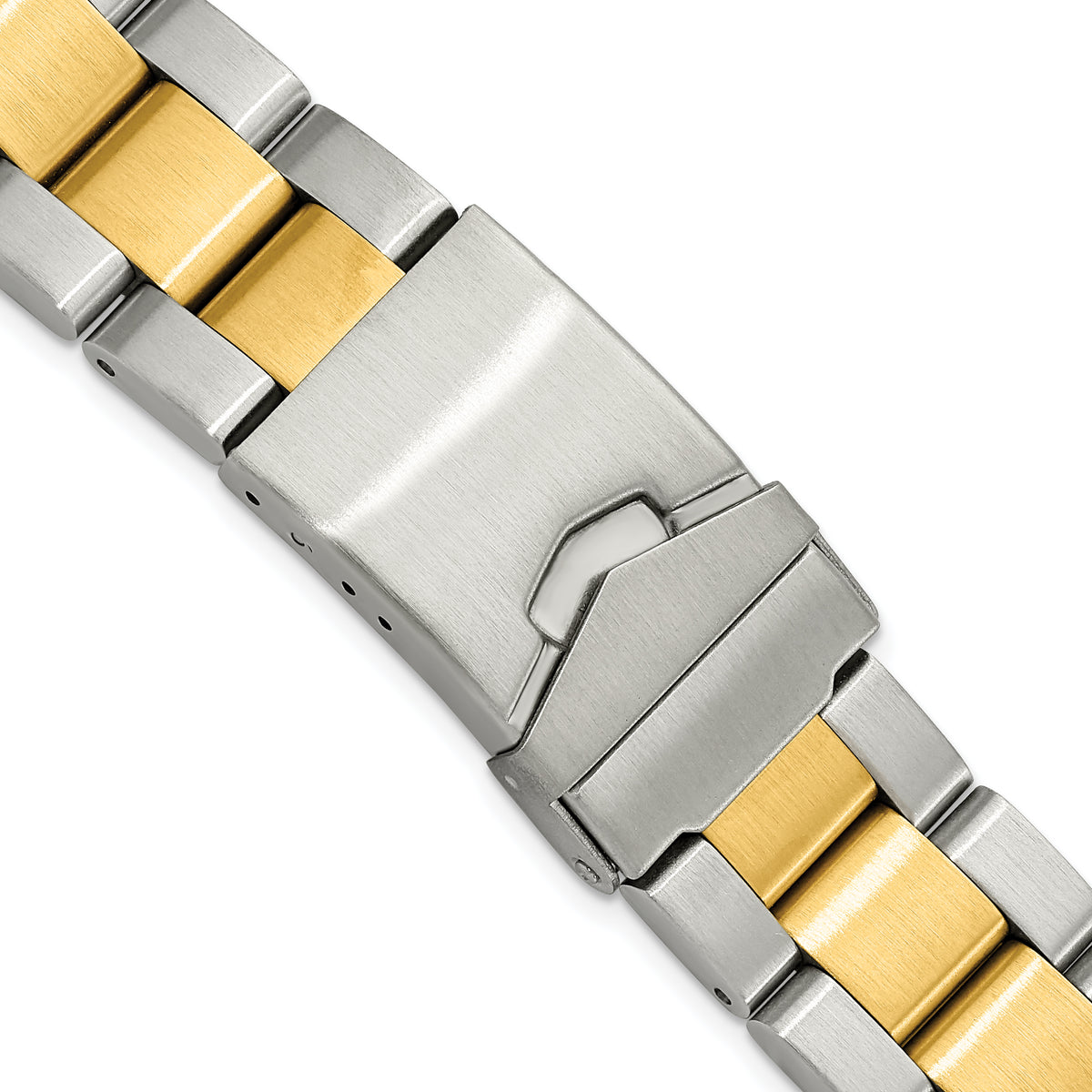 DeBeer 18-20mm Satin Two-tone Stainless Steel Oyster-Style Solid Link with Deployment Buckle 7 inch Watch Band