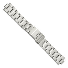 18-20mm Satin Stainless Steel Oyster-Style Solid Link with Deployment Buckle 7 inch Watch Band