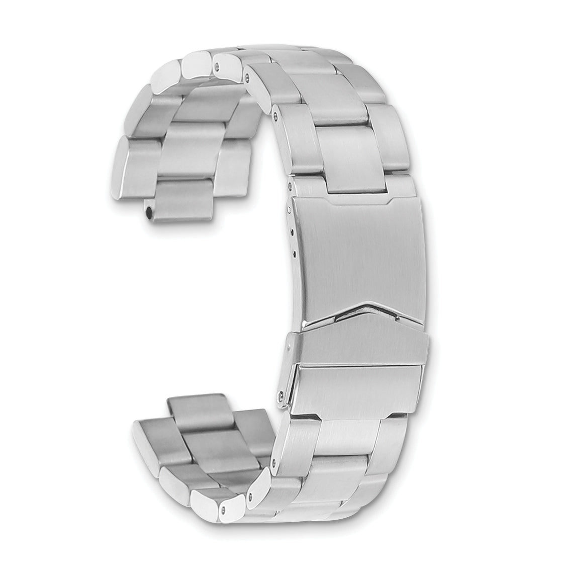 18-20mm Satin Stainless Steel Oyster-Style Solid Link with Deployment Buckle 7 inch Watch Band