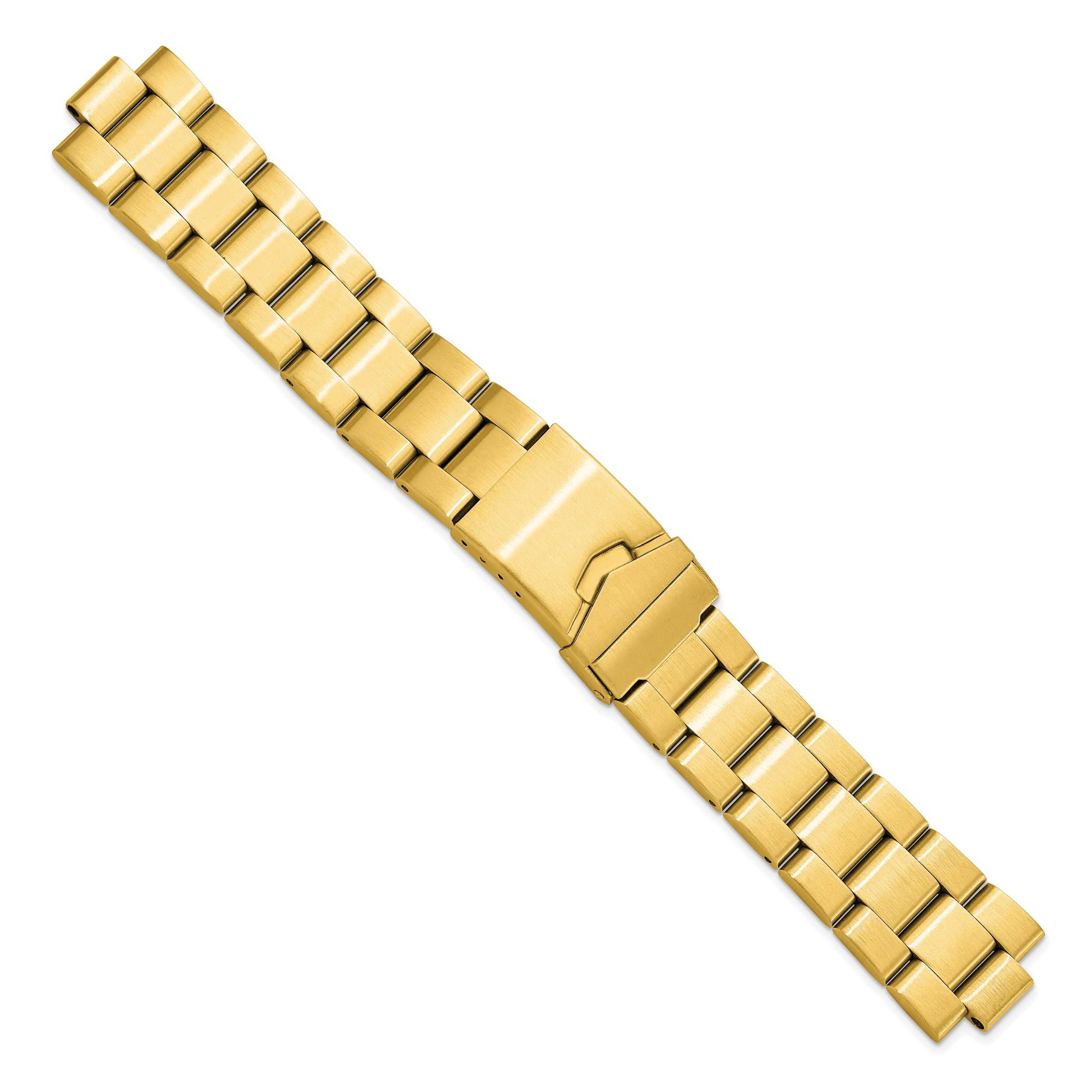 18-20mm Satin Gold-tone Stainless Steel Oyster-Style Solid Link with Deployment Buckle 7 inch Watch Band