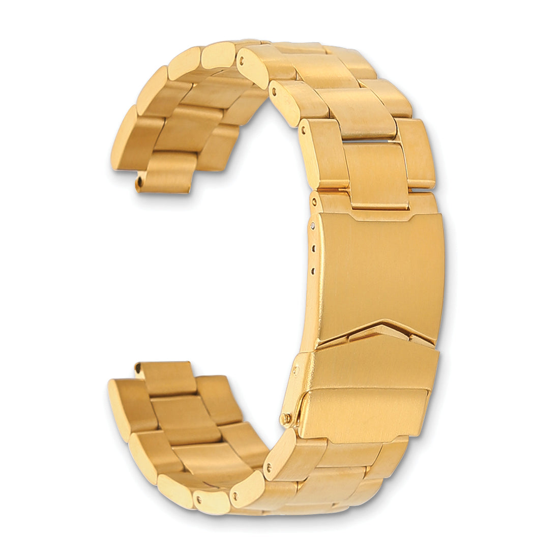 18-20mm Satin Gold-tone Stainless Steel Oyster-Style Solid Link with Deployment Buckle 7 inch Watch Band