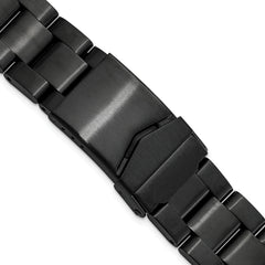 DeBeer 18-20mm Satin Black PVD-plated Stainless Steel Oyster-Style Solid Link with Deployment Buckle 7 inch Watch Band