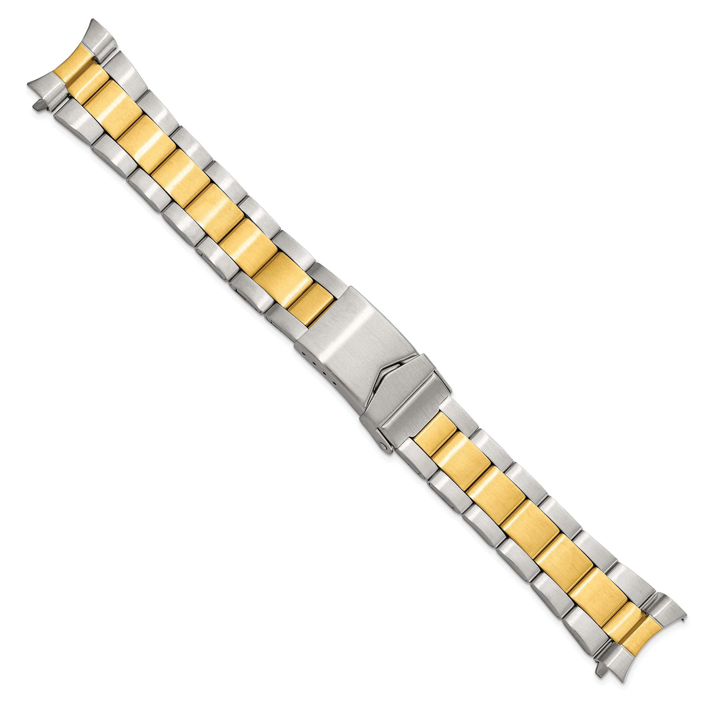 18-20mm Satin Two-tone Stainless Steel Oyster-Style Link with Deployment Buckle 6.75 inch Watch Band