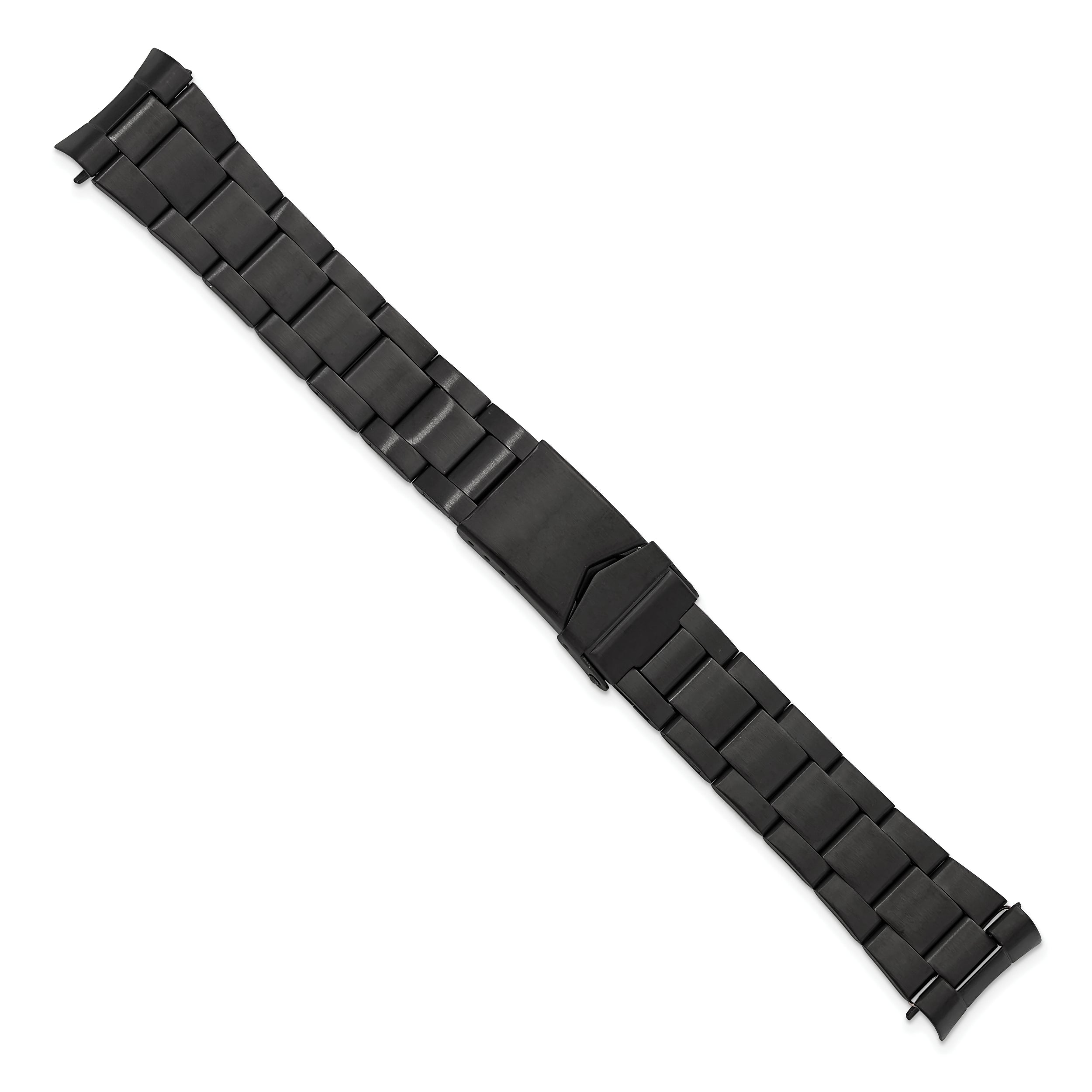 18-20mm Satin Black PVD-plated Stainless Steel Oyster-Style Link with Deployment Buckle 6.75 inch Watch Band